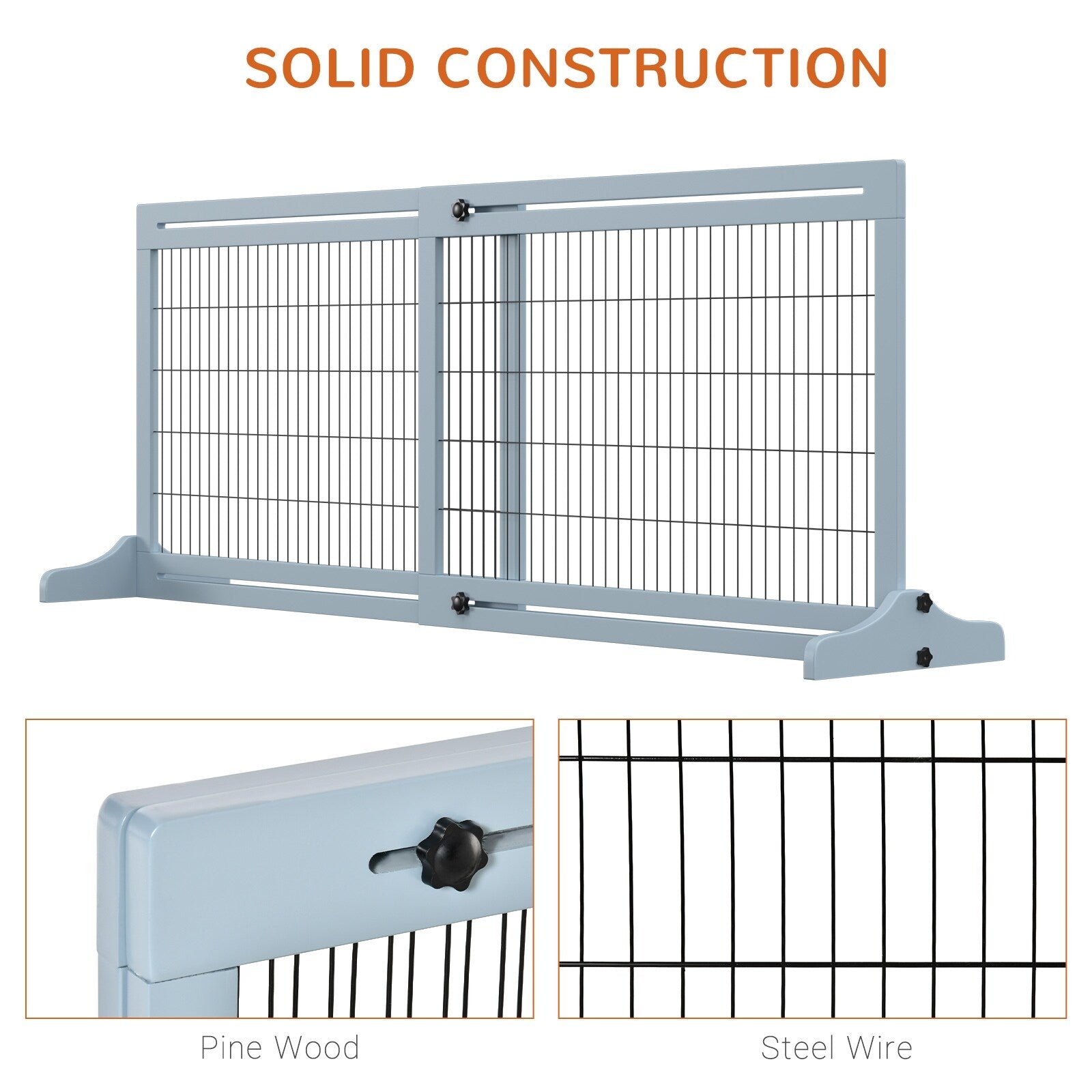 PawHut 72 Extra Wide Freestanding Pet Gate with Adjustable Length, Dog and Baby Small Gate for House, Doorway, Hallway, Grey