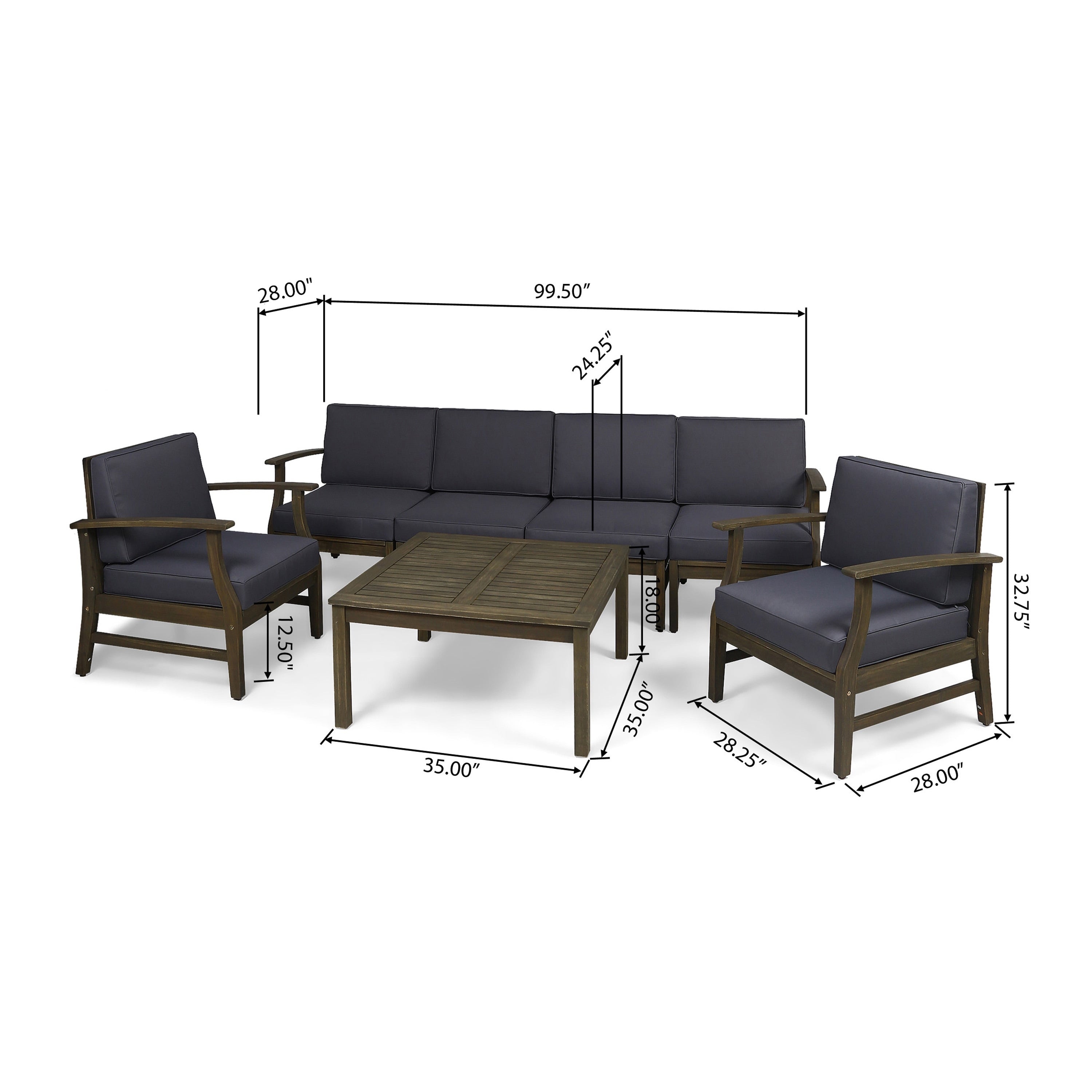 Perla Acacia Wood 7-piece Outdoor Chat Set by Christopher Knight Home