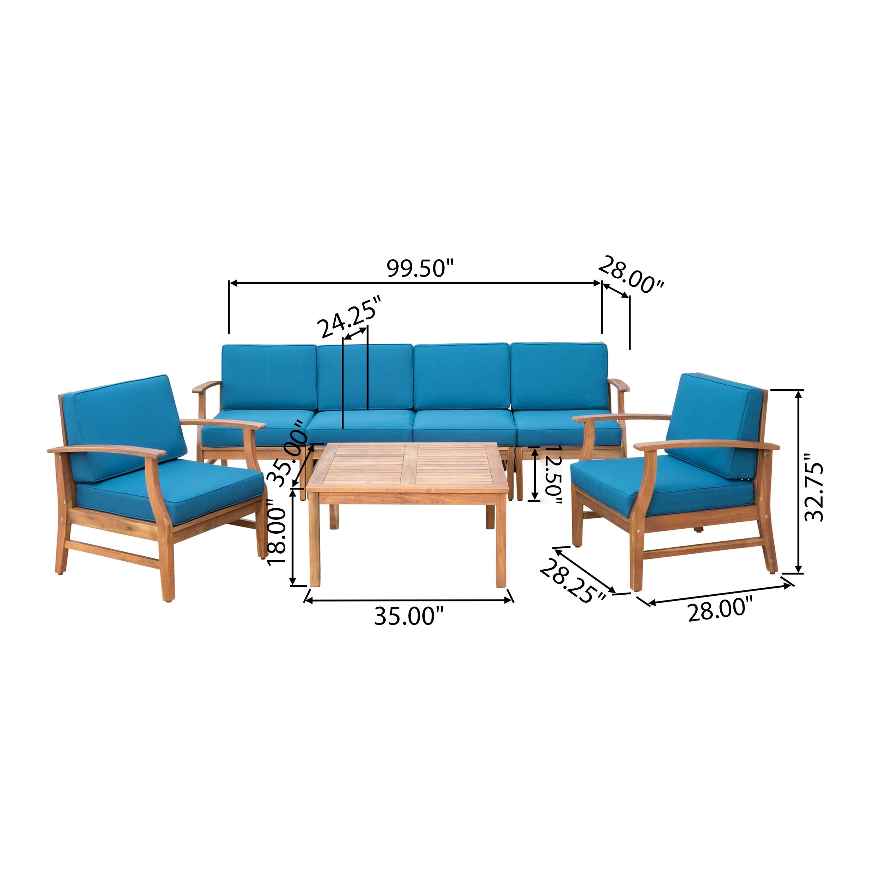 Perla Acacia Wood 7-piece Outdoor Chat Set by Christopher Knight Home