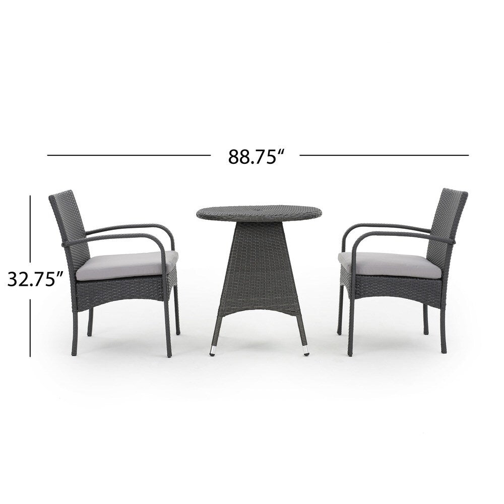 Peterson Outdoor 3-piece Wicker Bistro Set with Cushions by Christopher Knight Home