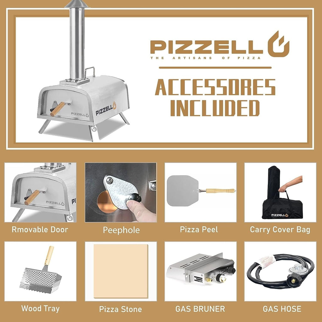 Multi-Fuel Outdoor Pizza Oven Stonebaked Pizza Maker with Gas Burner & Wood Box - 12 inch