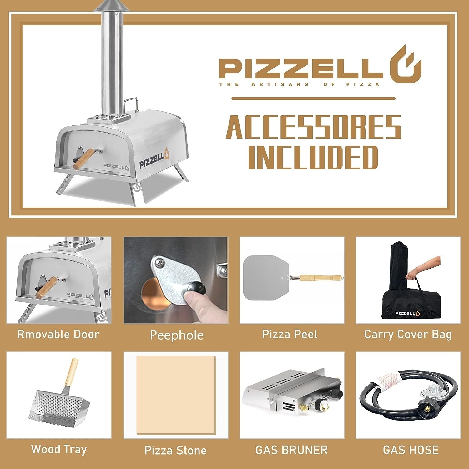 Multi-Fuel Outdoor Pizza Oven Stonebaked Pizza Maker with Gas Burner & Wood Box - 12 inch