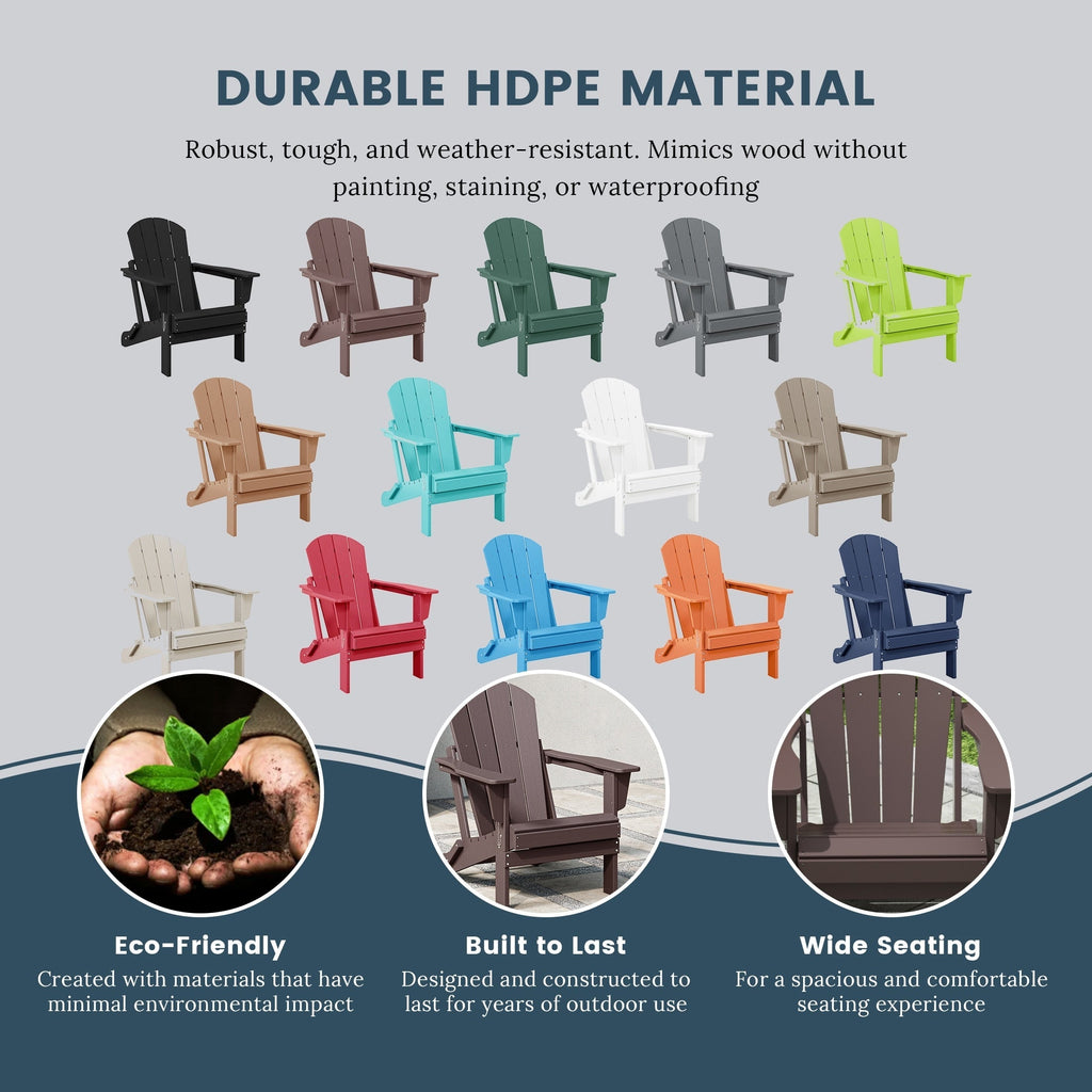 Polytrends Laguna Fade Resistant All Weather Outdoor Patio Folding Adirondack Chair