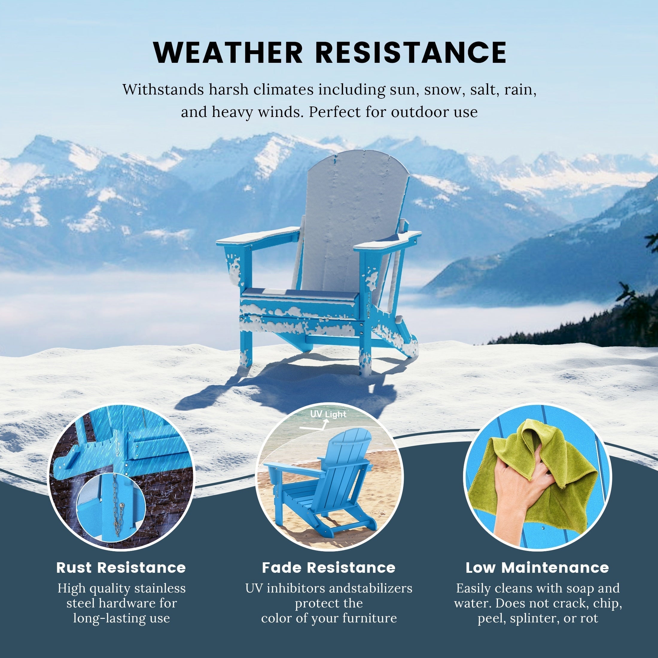 Polytrends Laguna Fade Resistant All Weather Outdoor Patio Folding Adirondack Chair