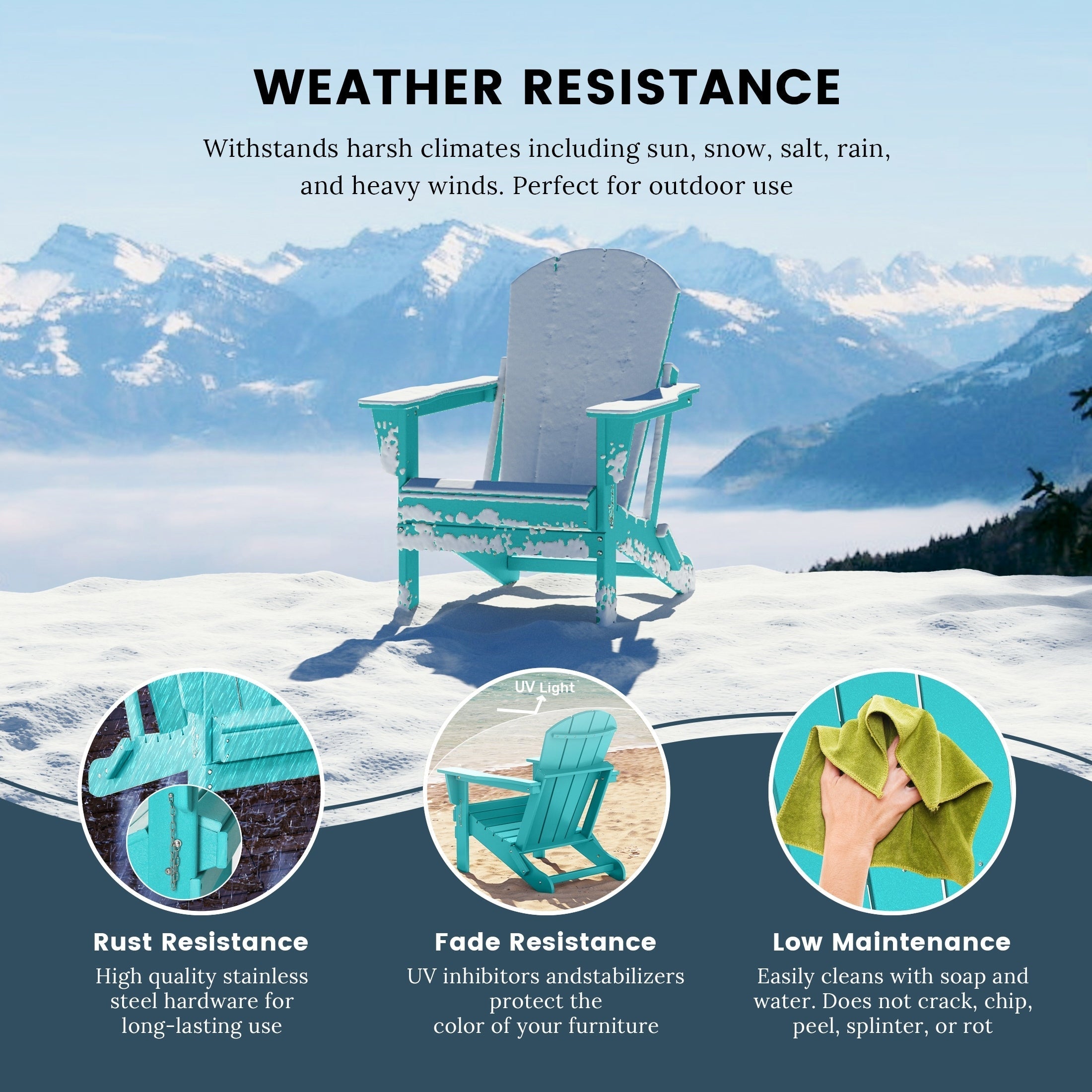 Polytrends Laguna Fade Resistant All Weather Outdoor Patio Folding Adirondack Chair