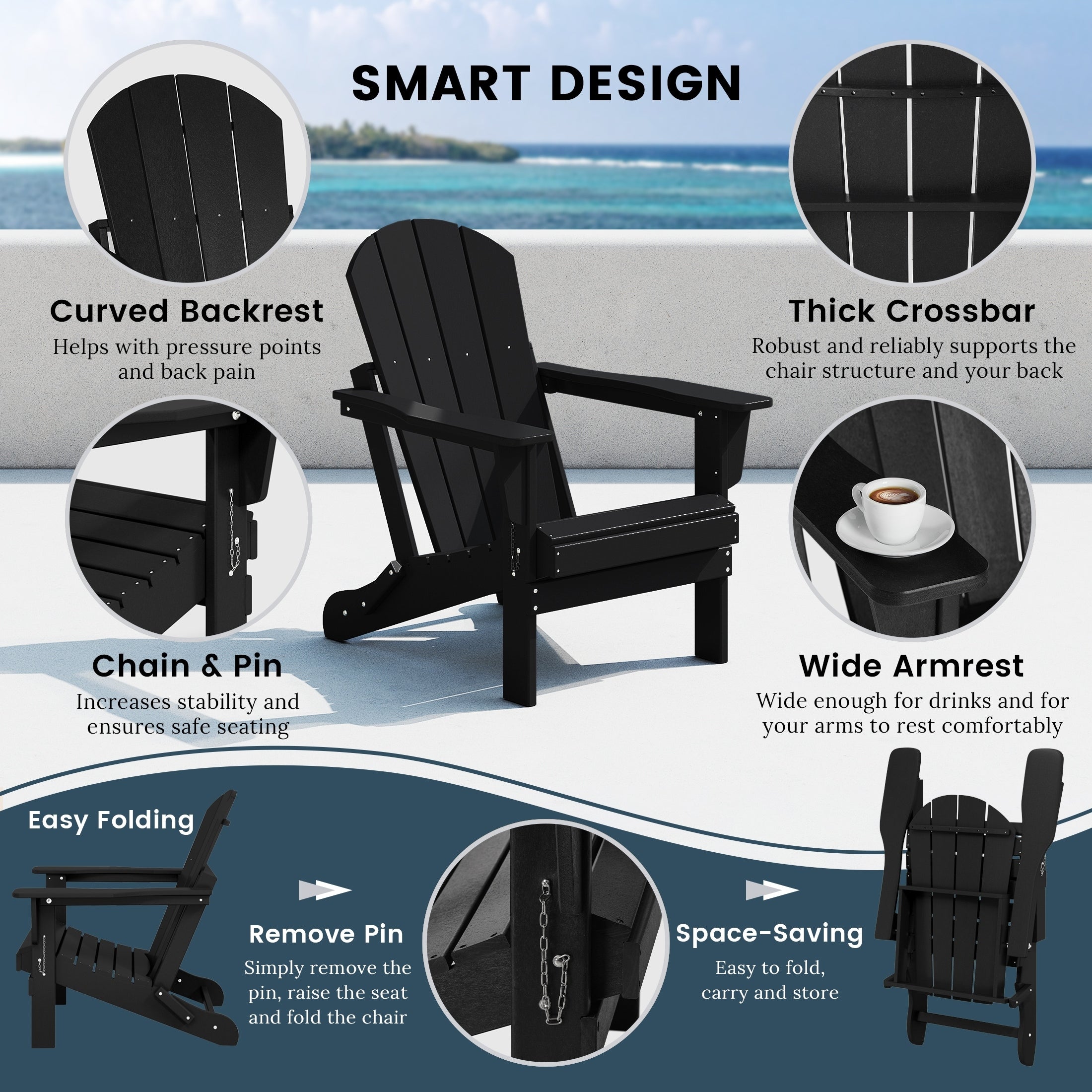 Polytrends Laguna Fade Resistant All Weather Outdoor Patio Folding Adirondack Chair