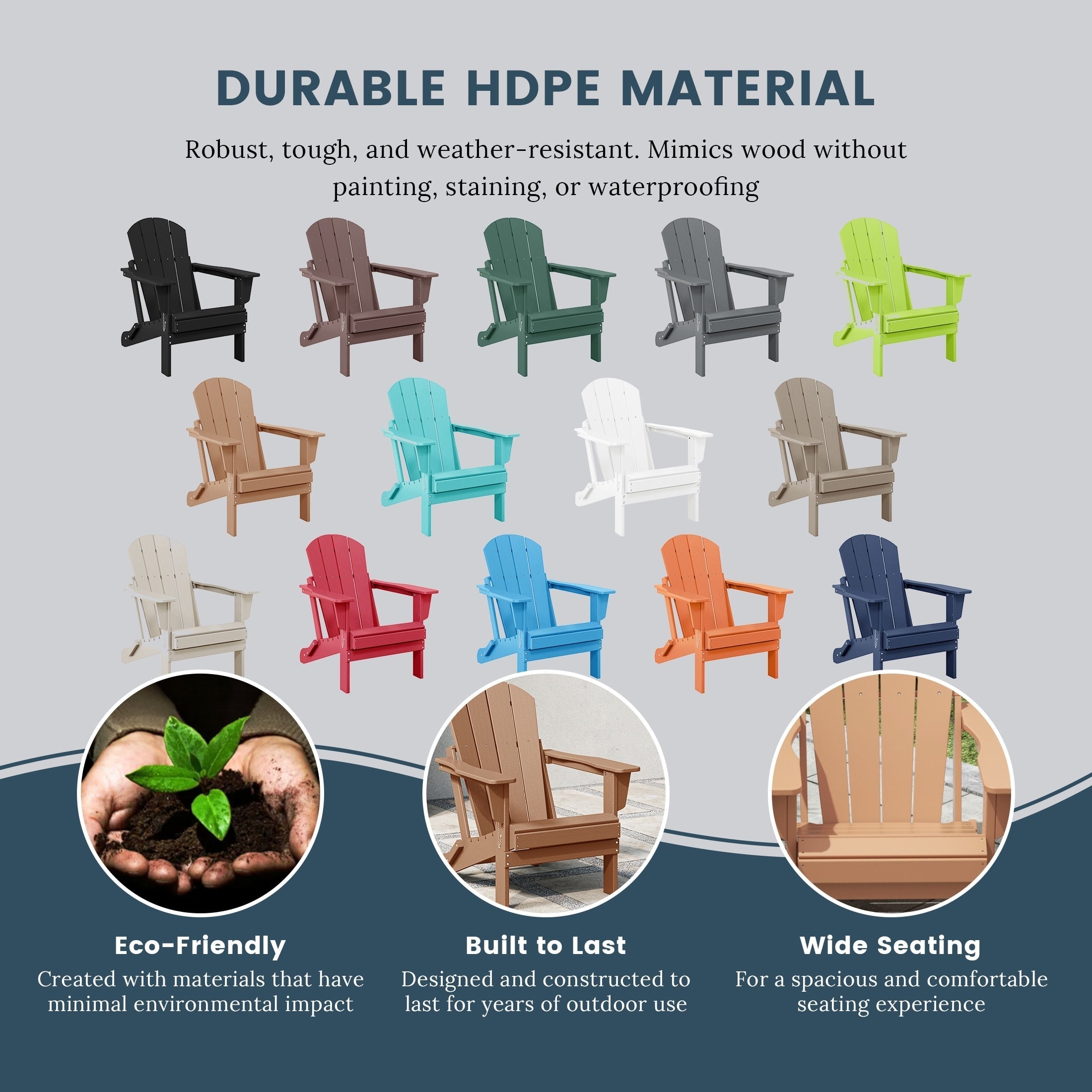 Polytrends Laguna Fade Resistant All Weather Outdoor Patio Folding Adirondack Chair