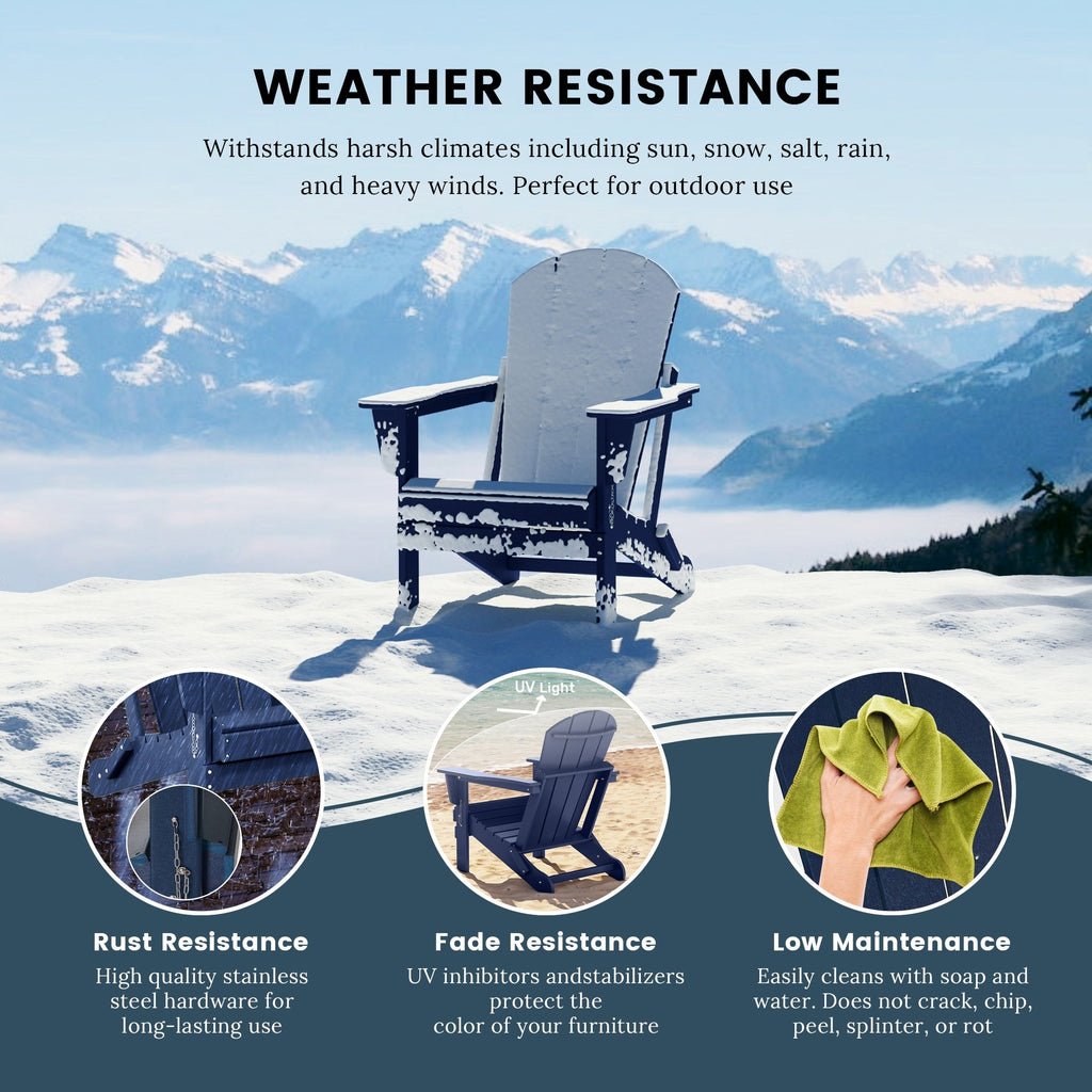 Polytrends Laguna Fade Resistant All Weather Outdoor Patio Folding Adirondack Chair
