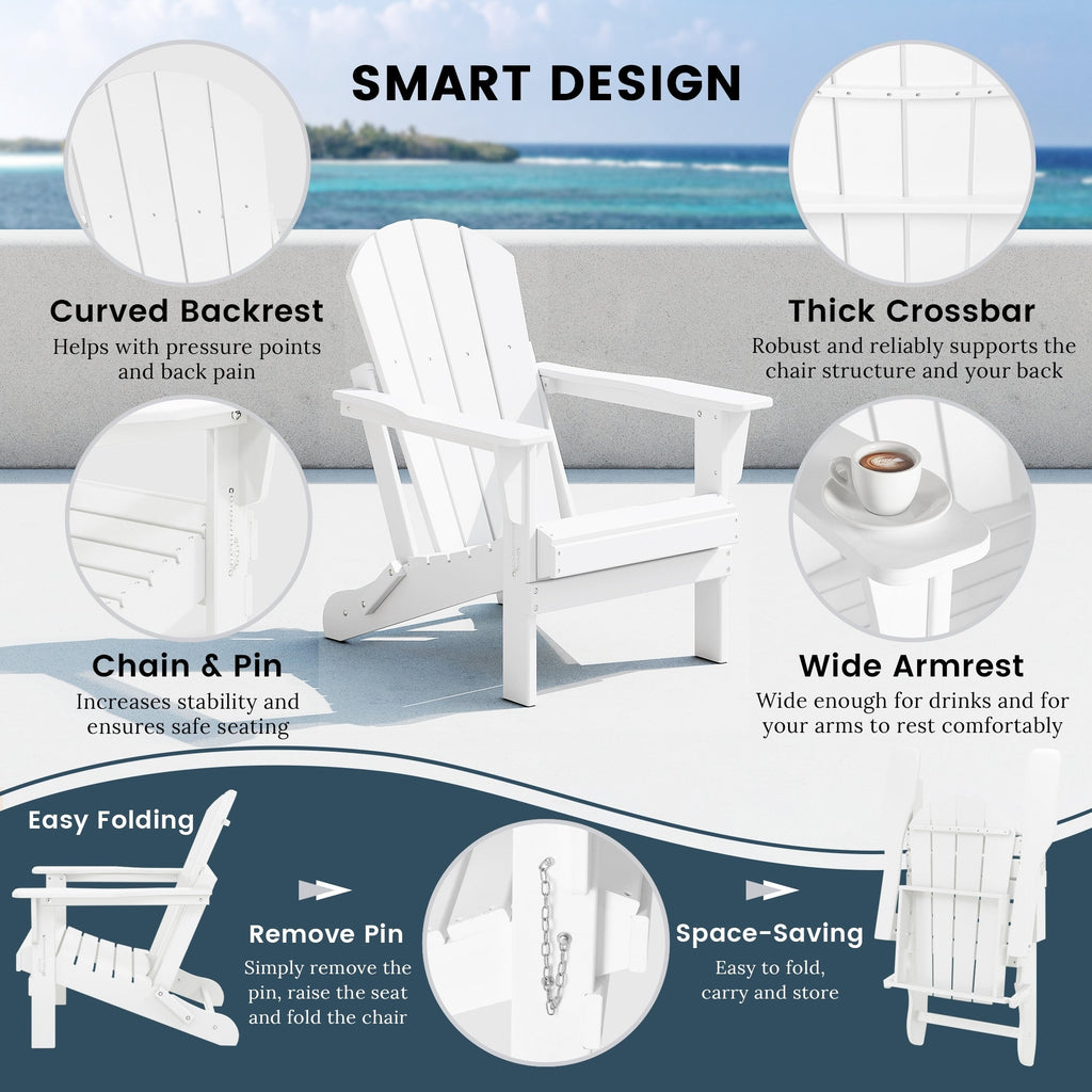 Polytrends Laguna Fade Resistant All Weather Outdoor Patio Folding Adirondack Chair