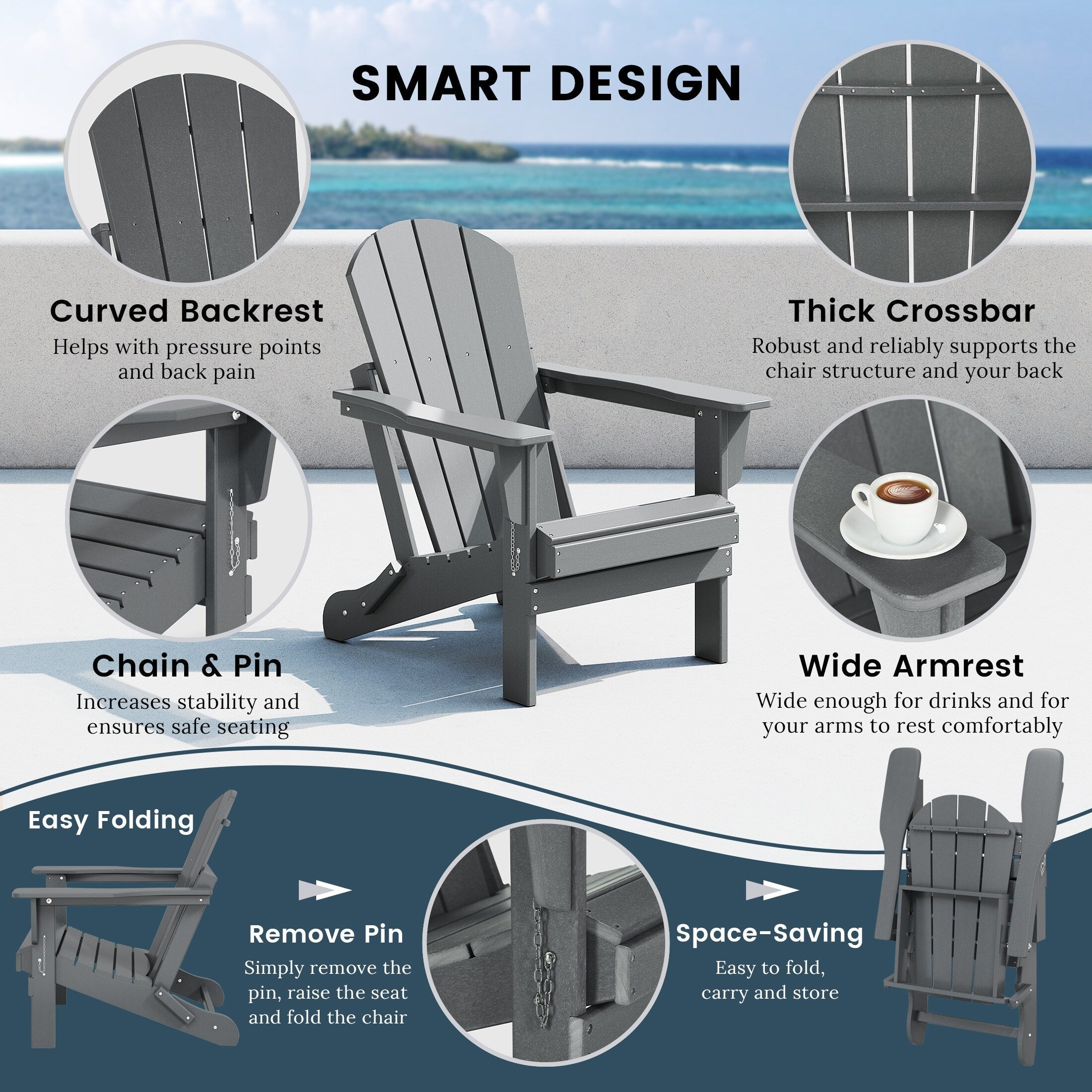 Polytrends Laguna Weather Resistant Outdoor Patio Folding Adirondack Chairs (Set of 4)