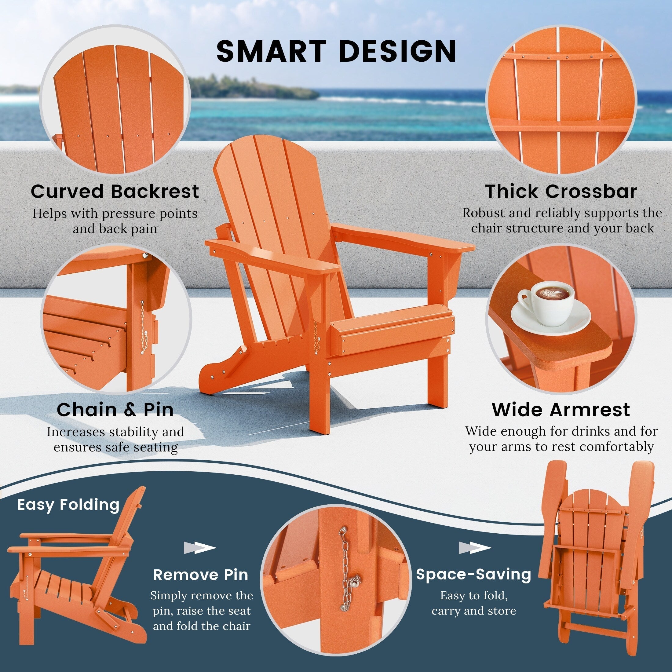 Polytrends Laguna Weather Resistant Outdoor Patio Folding Adirondack Chairs (Set of 4)