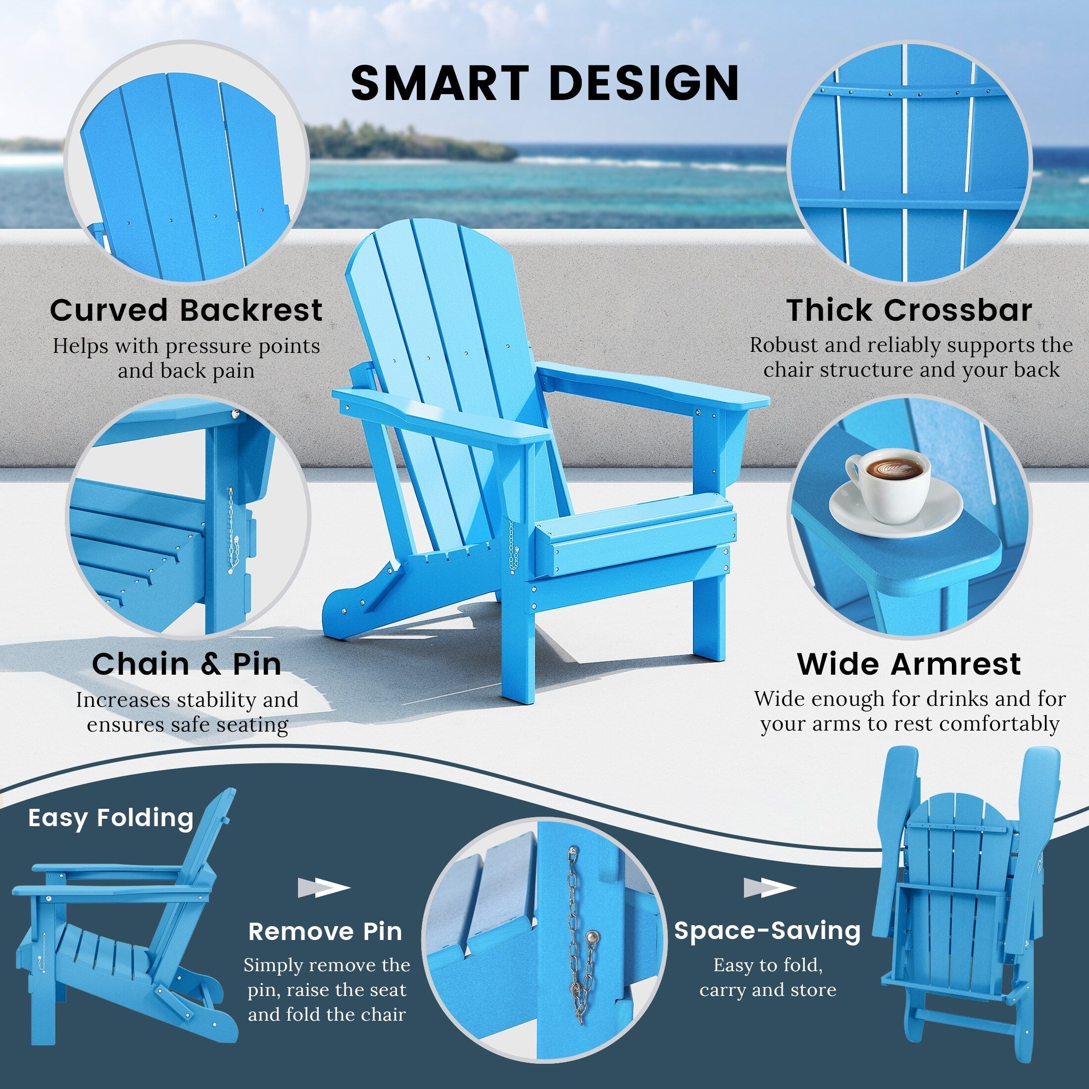 Polytrends Laguna Weather Resistant Outdoor Patio Folding Adirondack Chairs (Set of 4)