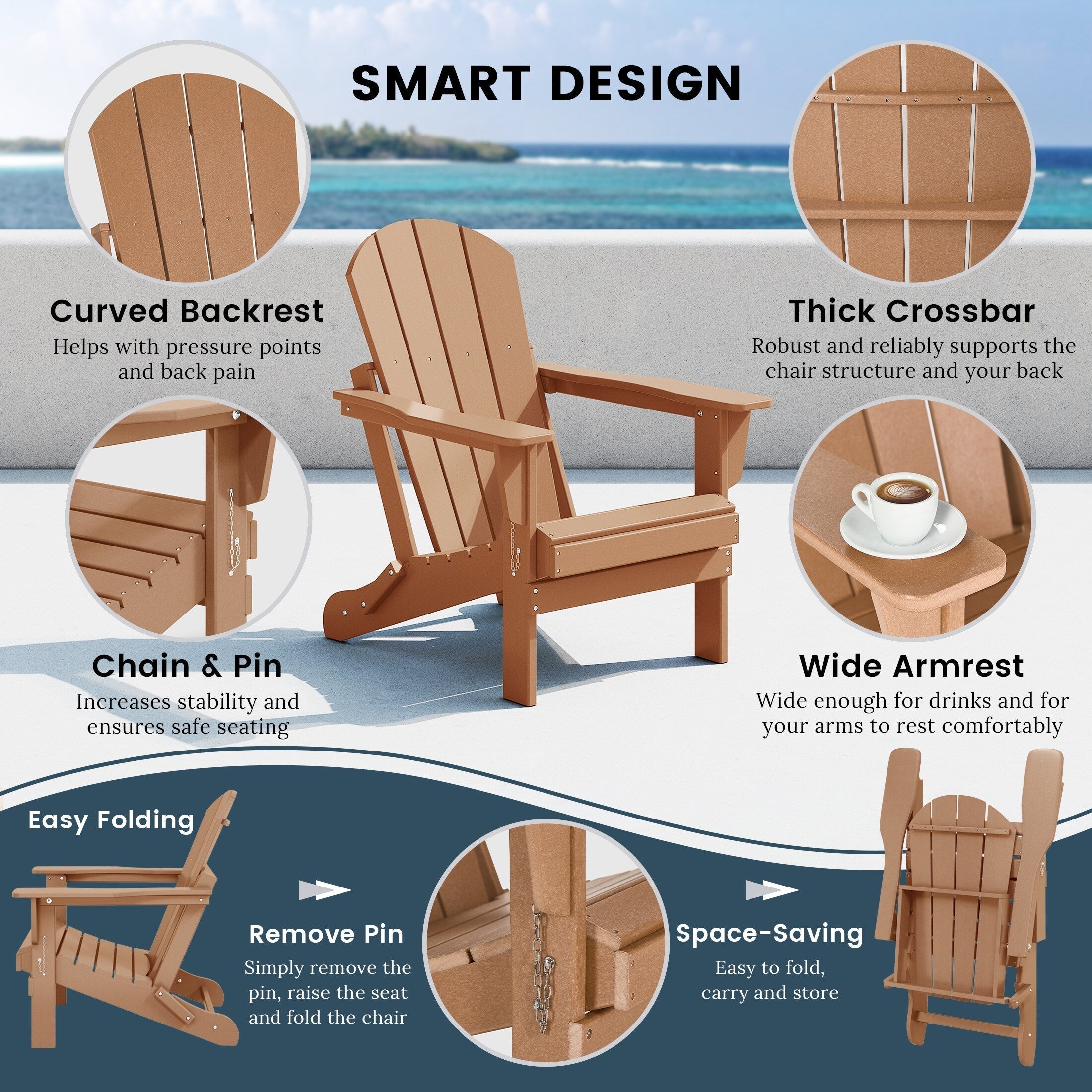 Polytrends Laguna Weather Resistant Outdoor Patio Folding Adirondack Chairs (Set of 4)