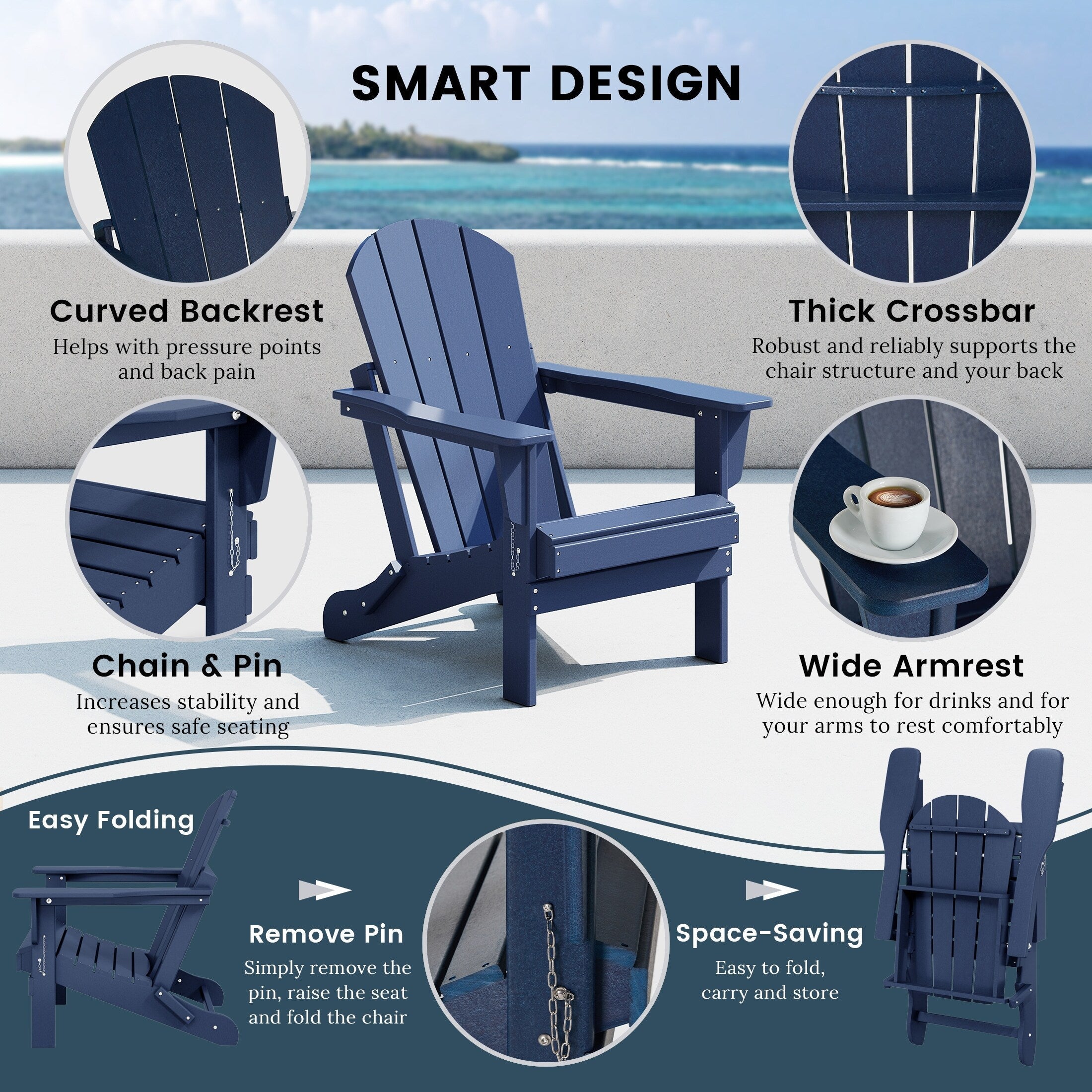 Polytrends Laguna Weather Resistant Outdoor Patio Folding Adirondack Chairs (Set of 4)