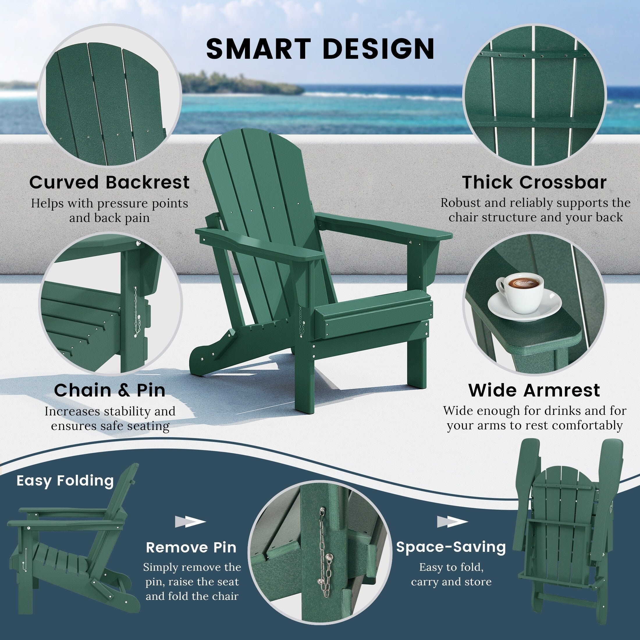 Polytrends Laguna Weather Resistant Outdoor Patio Folding Adirondack Chairs (Set of 4)