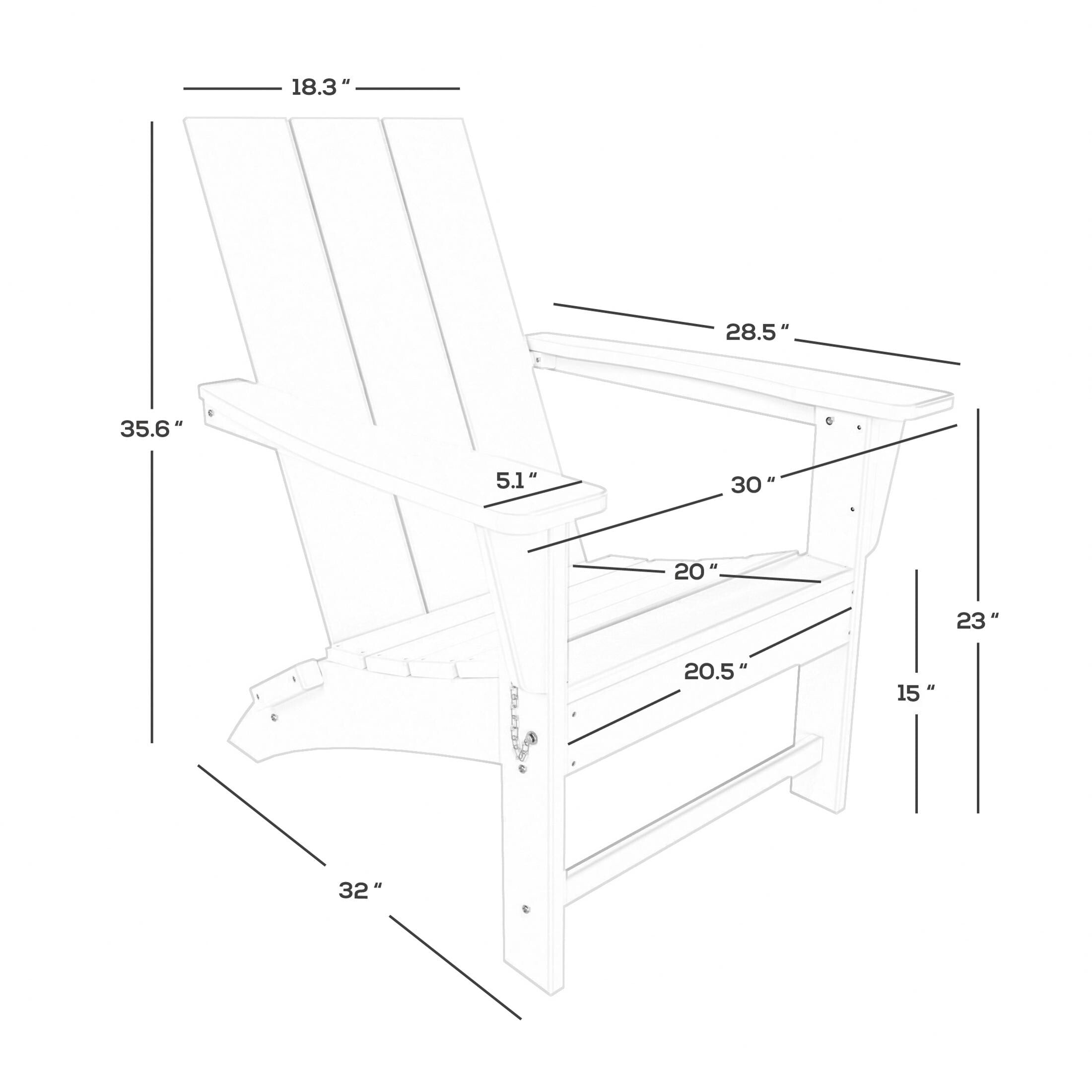 Polytrends Shoreside Modern Eco-Friendly All Weather Commercial-Residential Folding Adirondack Chair