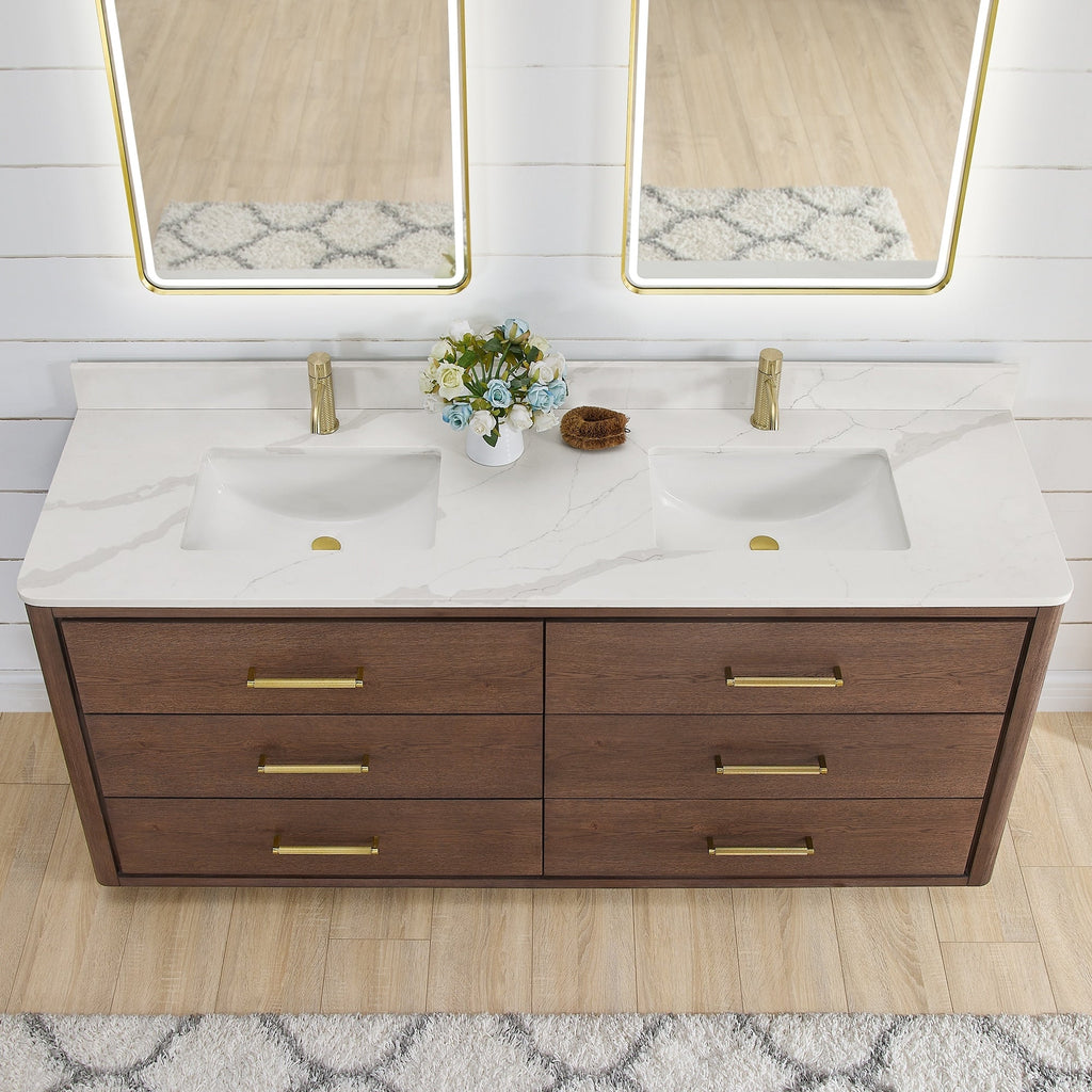 Porto Bath Vanity with White Quartz Stone Top without Mirror