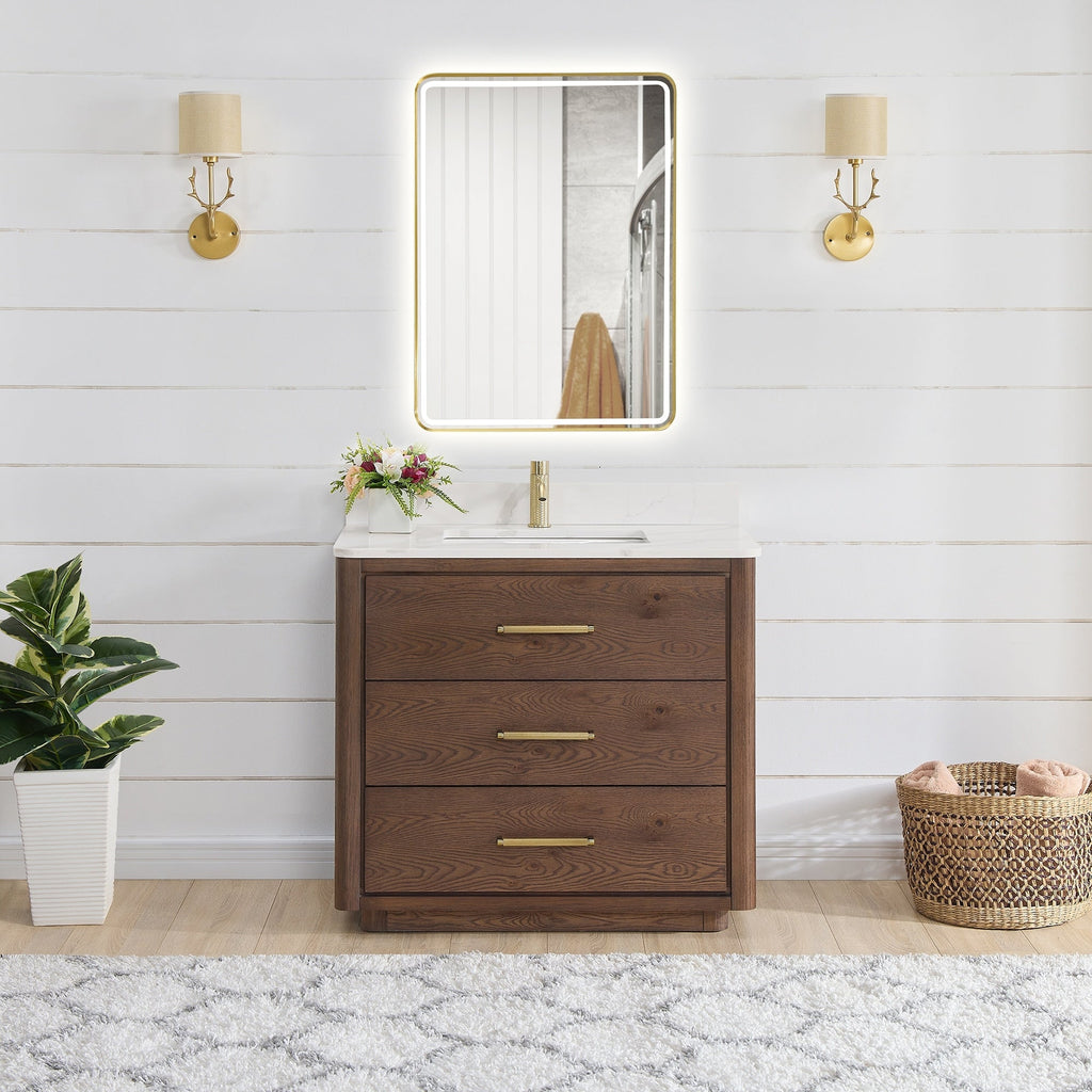 Porto Bath Vanity with White Quartz Stone Top without Mirror