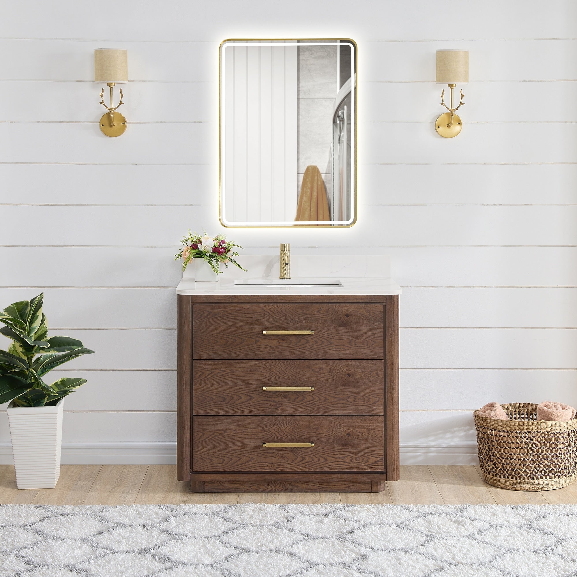 Porto Bath Vanity with White Quartz Stone Top without Mirror