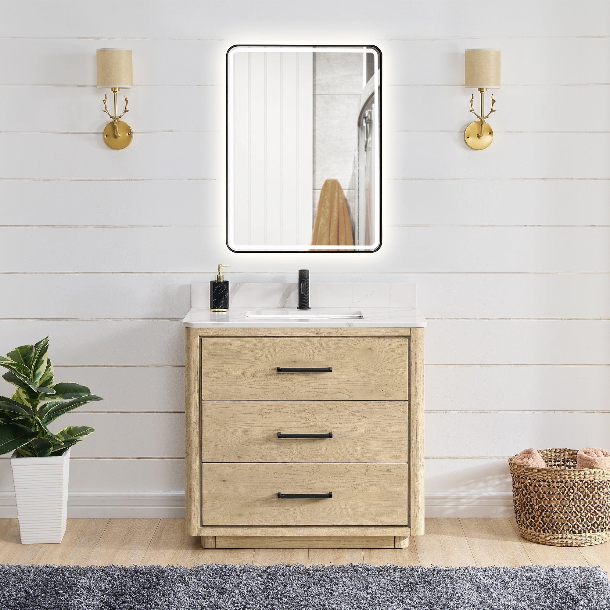 Porto Bath Vanity with White Quartz Stone Top without Mirror