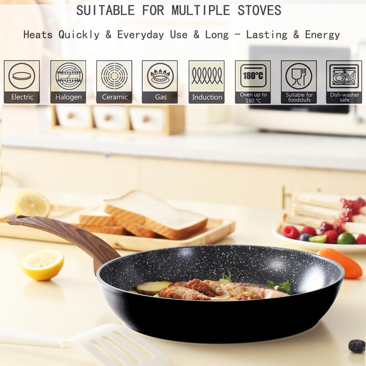 Pots and Pans Set Non Stick, Ceramic Cookware Set with Pattern, Induction Kitchen Cooking Sets w/Frying Pans,Casserole with Lids