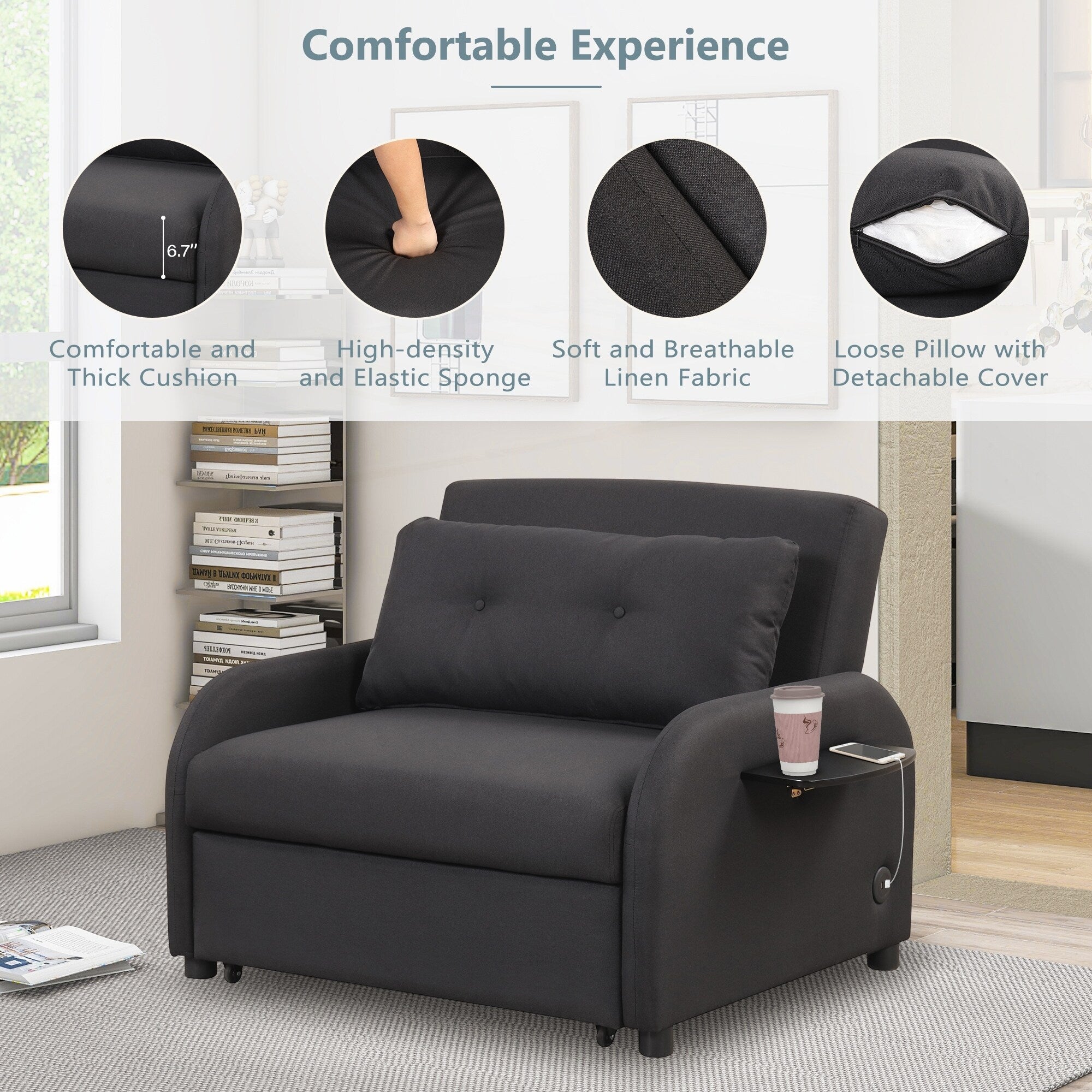 Pull Out Sofa Sleeper 3 in 1 with 2 Wing Table