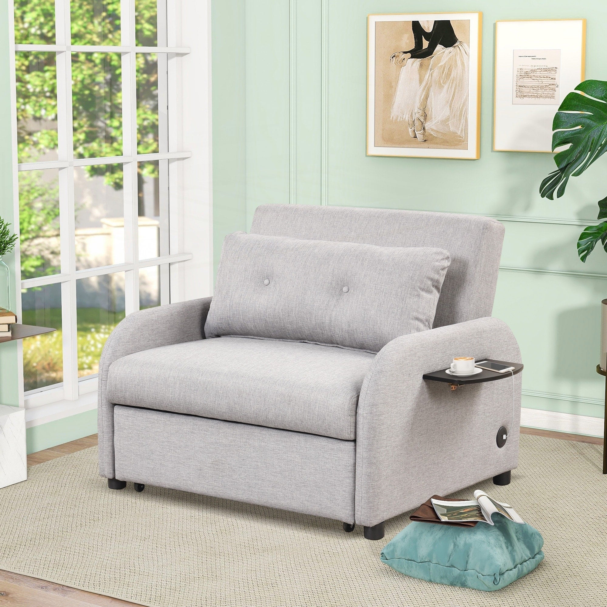 Pull Out Sofa Sleeper 3 in 1 with 2 Wing Table