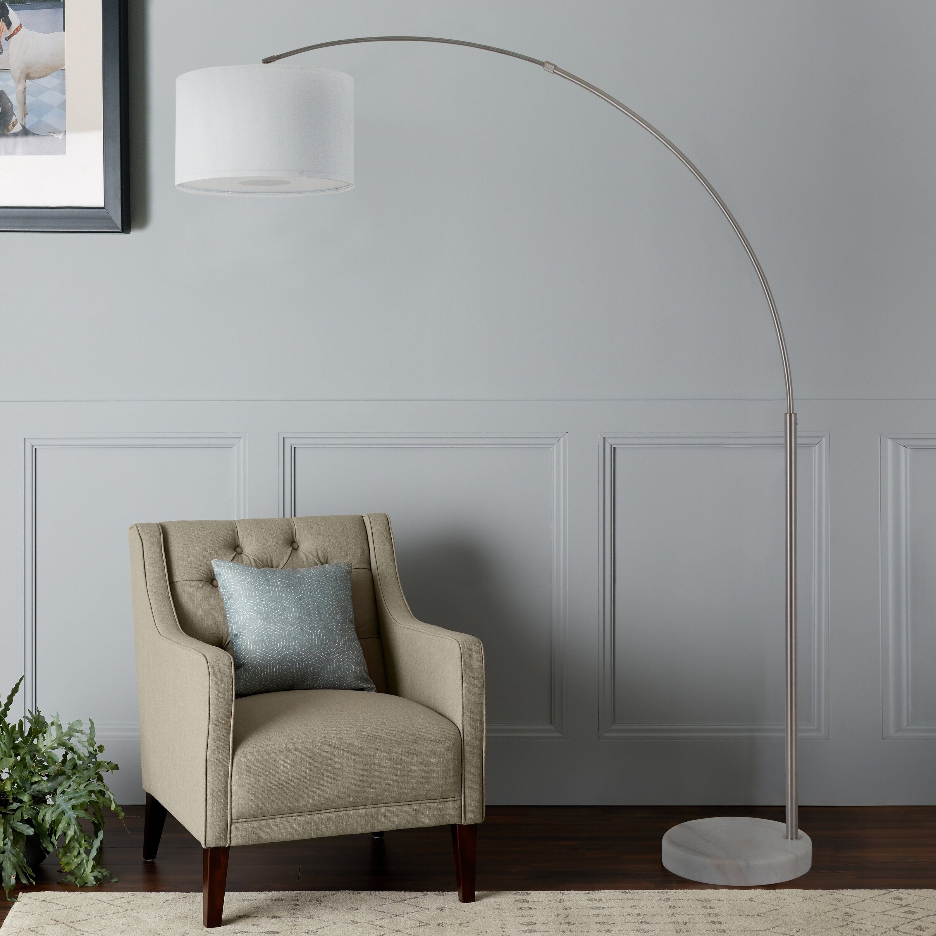 Q-Max 81 Steel Adjustable Arching Floor Lamp With Extra Large Shade and Marble Base