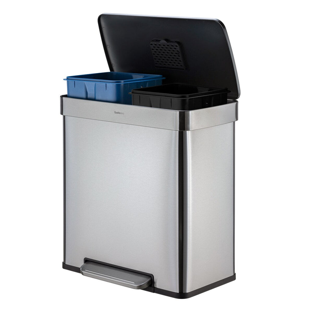 Qualiazero 16 Gal (8 Gal dual unit) Rectangular Recycle Step Can - Stainless Steel