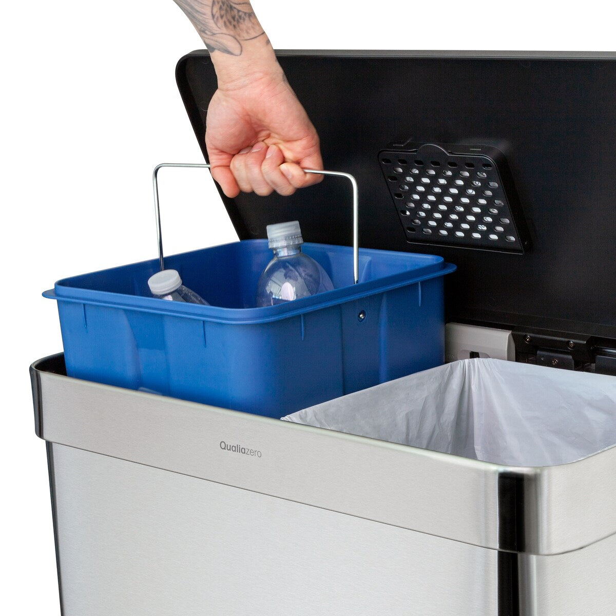 Qualiazero 16 Gal (8 Gal dual unit) Rectangular Recycle Step Can - Stainless Steel