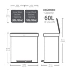 Qualiazero 16 Gal (8 Gal dual unit) Rectangular Recycle Step Can - Stainless Steel