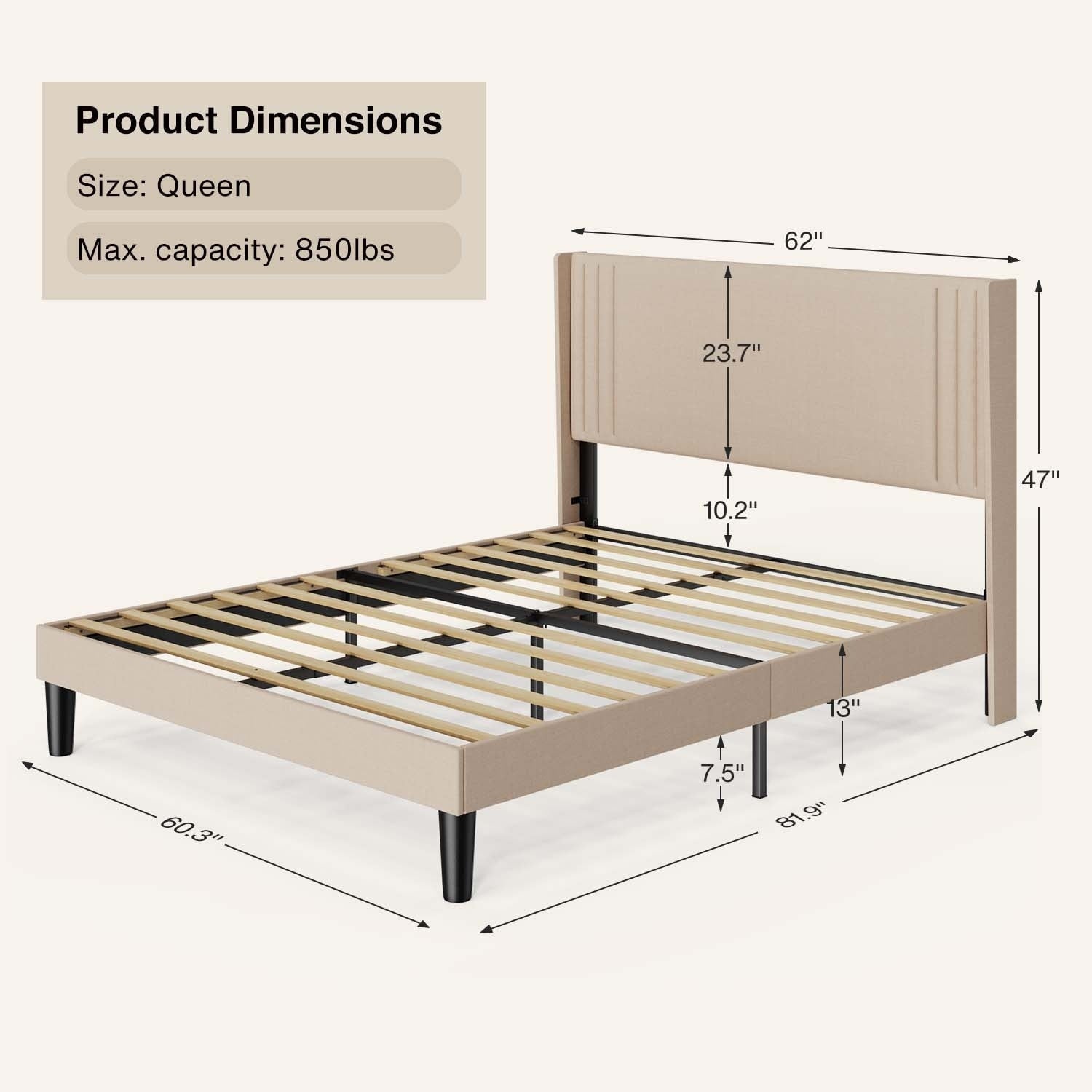 Queen/ Full Vertical Channels Upholstered Bed with Wingback Headboard