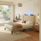 Queen/ Full Vertical Channels Upholstered Bed with Wingback Headboard