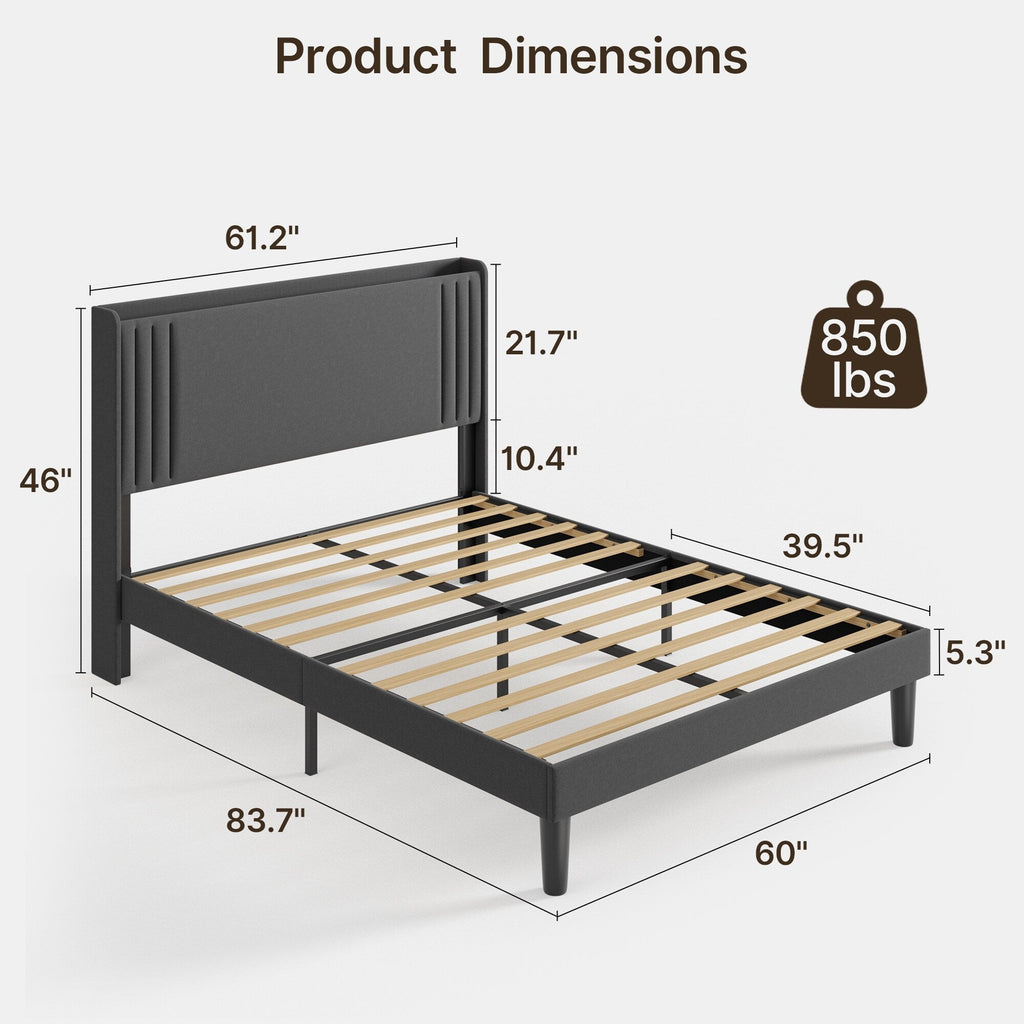 Queen/ Full Vertical Channels Upholstered Bed with Wingback Headboard