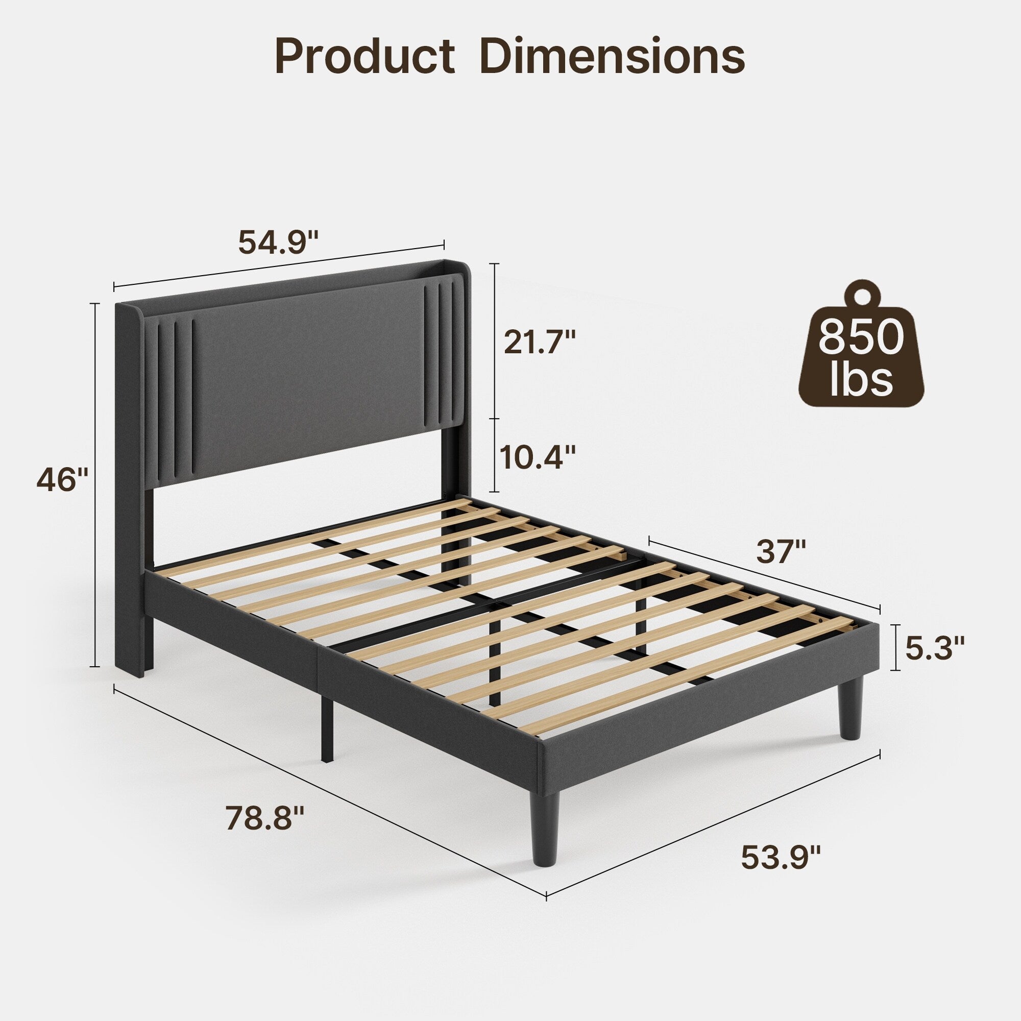 Queen/ Full Vertical Channels Upholstered Bed with Wingback Headboard