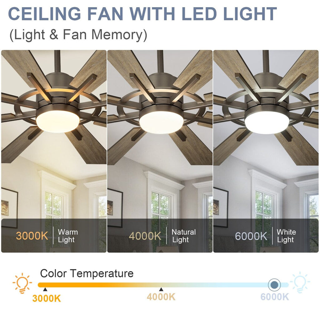 Remote Ceiling fan with Lights Large 8 Wooden Blades