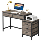 Reversible Computer Desk with 5 Drawers, Home Office Desk with File Cabinet Drawer Printer Stand