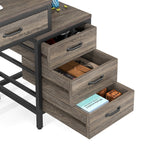 Reversible Computer Desk with 5 Drawers, Home Office Desk with File Cabinet Drawer Printer Stand