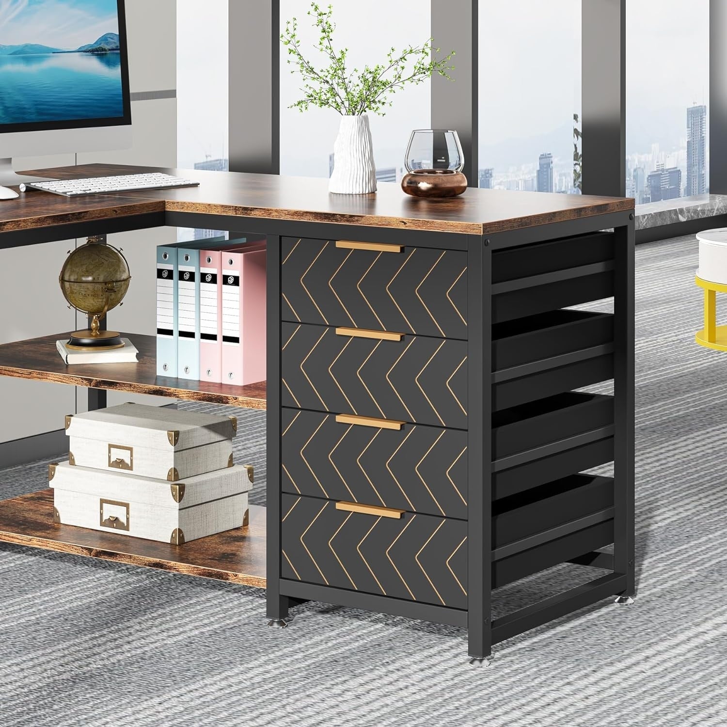 Reversible L-Shaped Office Desk Computer Desk Sturdy Writing Table Workstation
