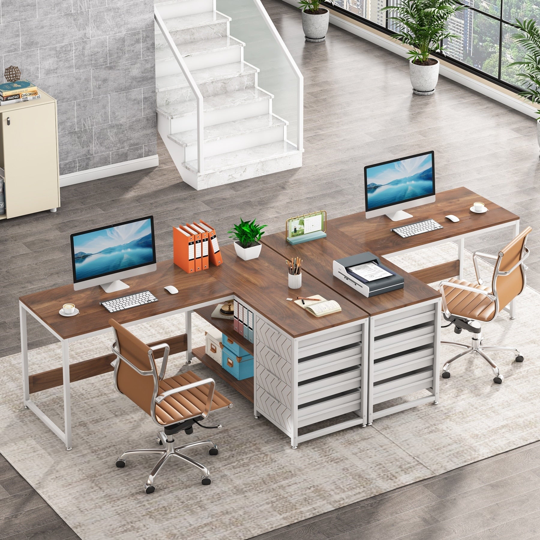 Reversible L-Shaped Office Desk Computer Desk Sturdy Writing Table Workstation