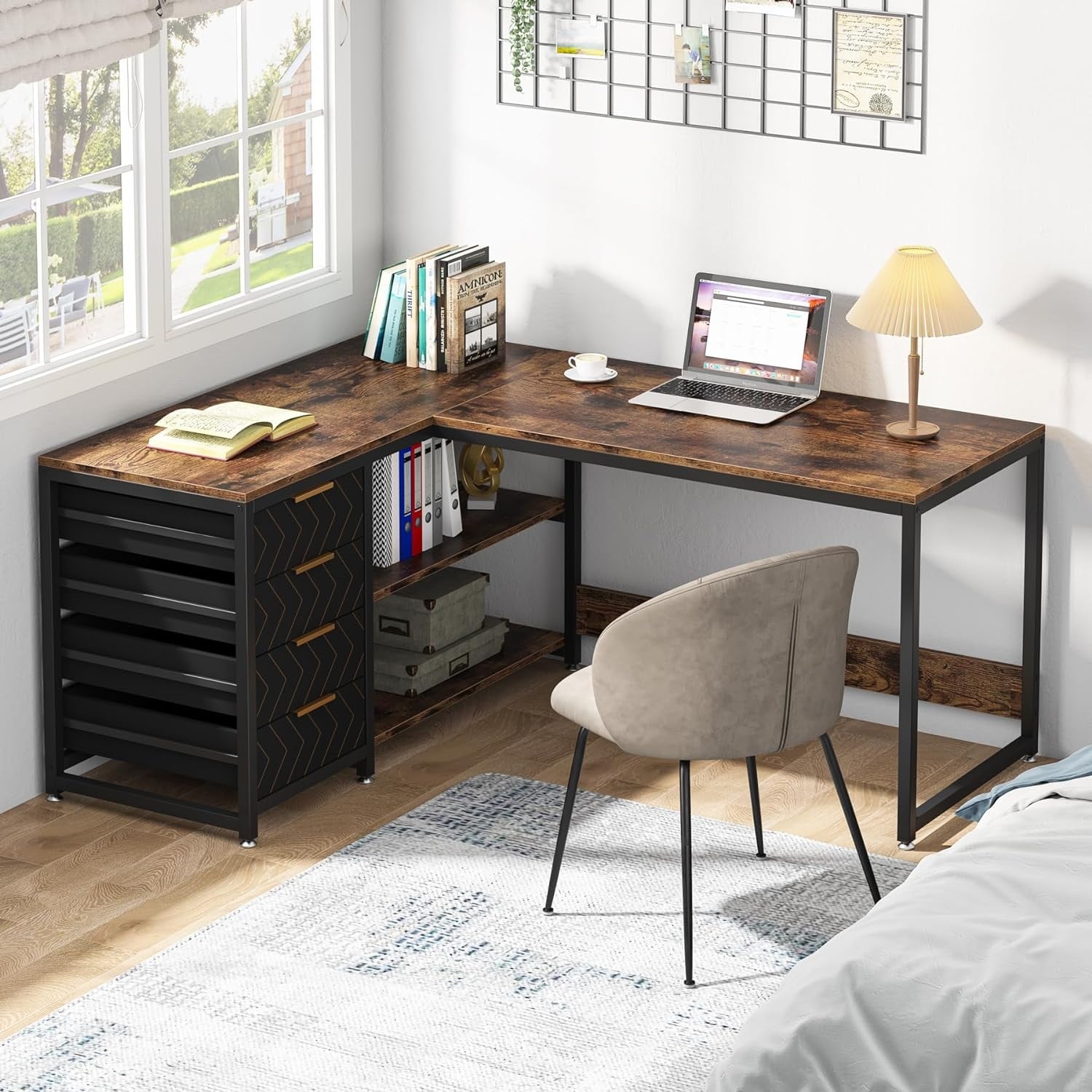 Reversible L-Shaped Office Desk Computer Desk Sturdy Writing Table Workstation