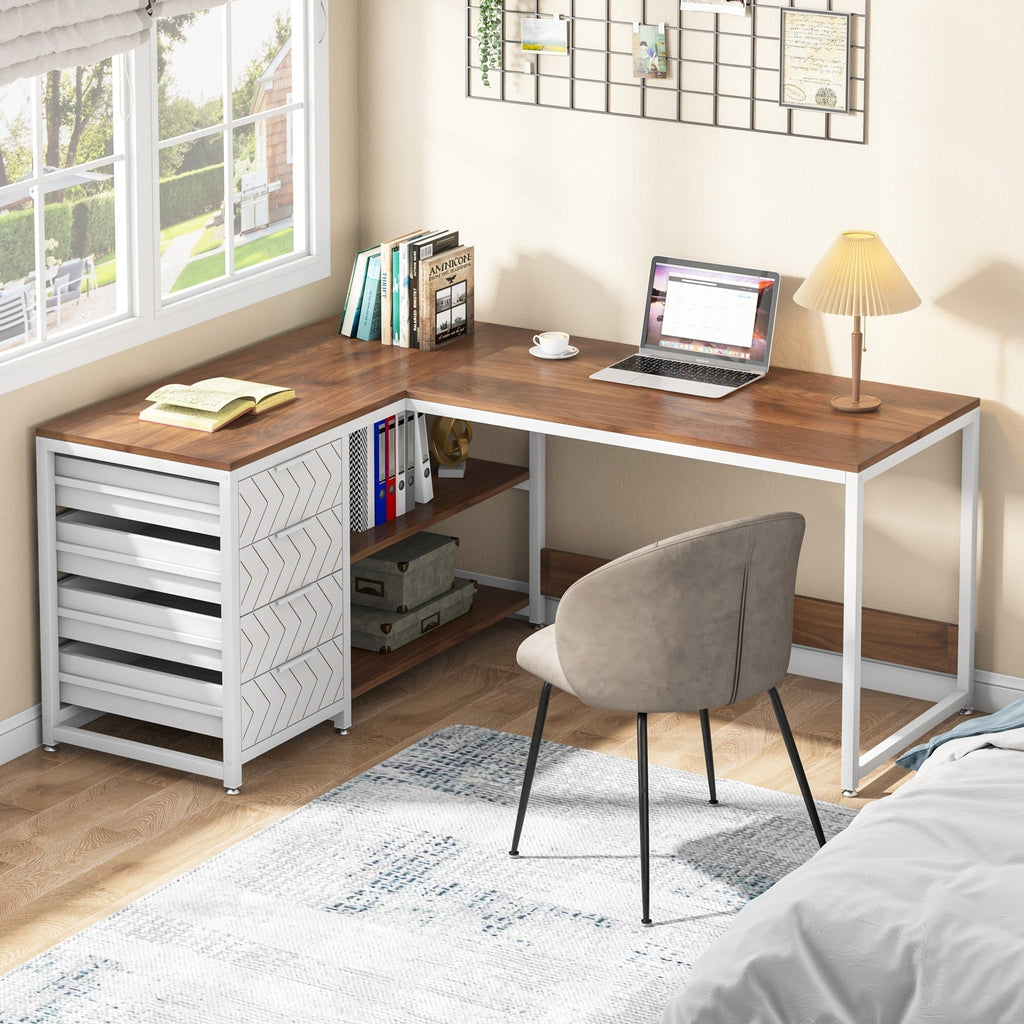 Reversible L-Shaped Office Desk Computer Desk Sturdy Writing Table Workstation