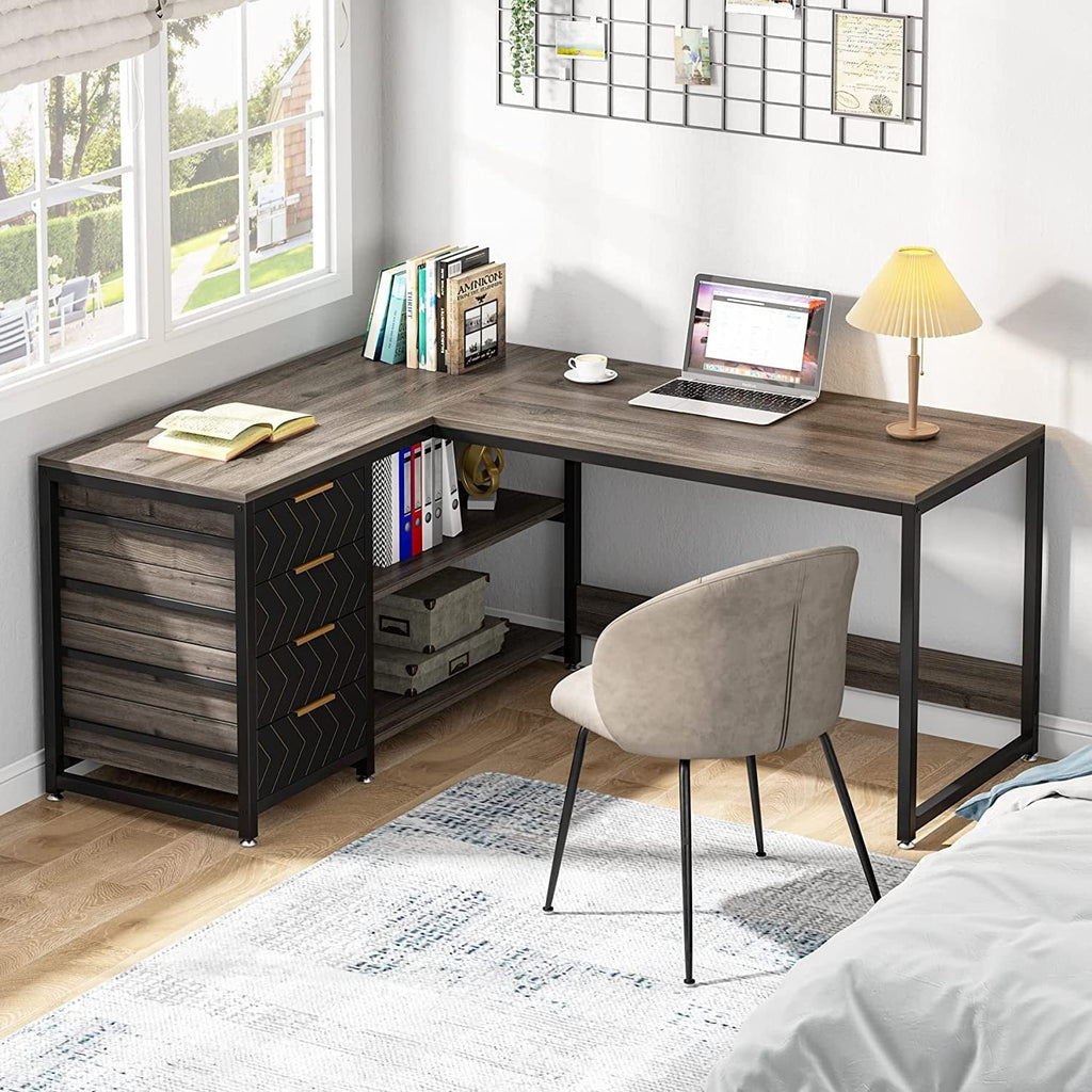 Reversible L-Shaped Office Desk Computer Desk Sturdy Writing Table Workstation