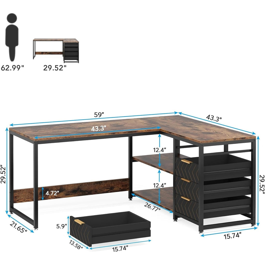 Reversible L-Shaped Office Desk Computer Desk Sturdy Writing Table Workstation