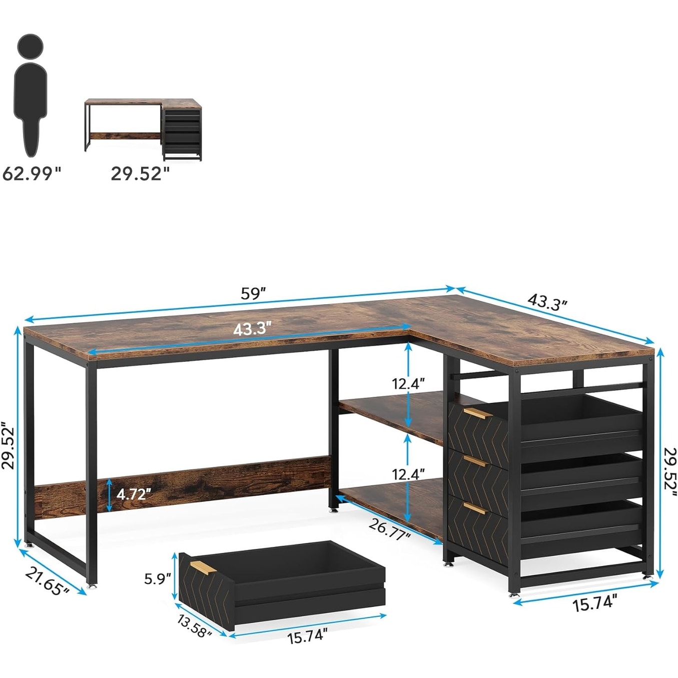 Reversible L-Shaped Office Desk Computer Desk Sturdy Writing Table Workstation