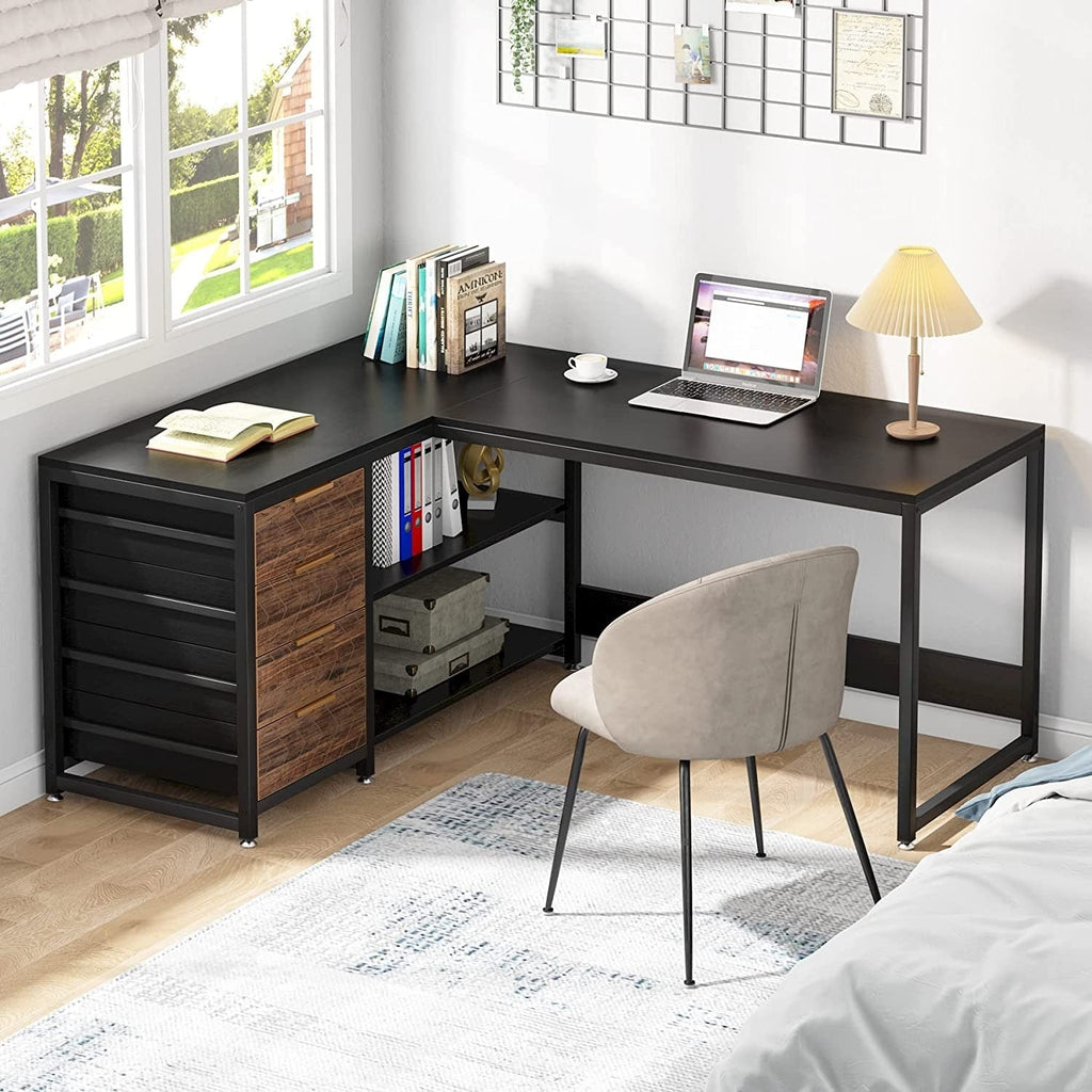 Reversible L-Shaped Office Desk Computer Desk Sturdy Writing Table Workstation