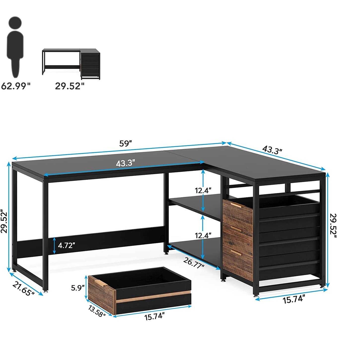 Reversible L-Shaped Office Desk Computer Desk Sturdy Writing Table Workstation