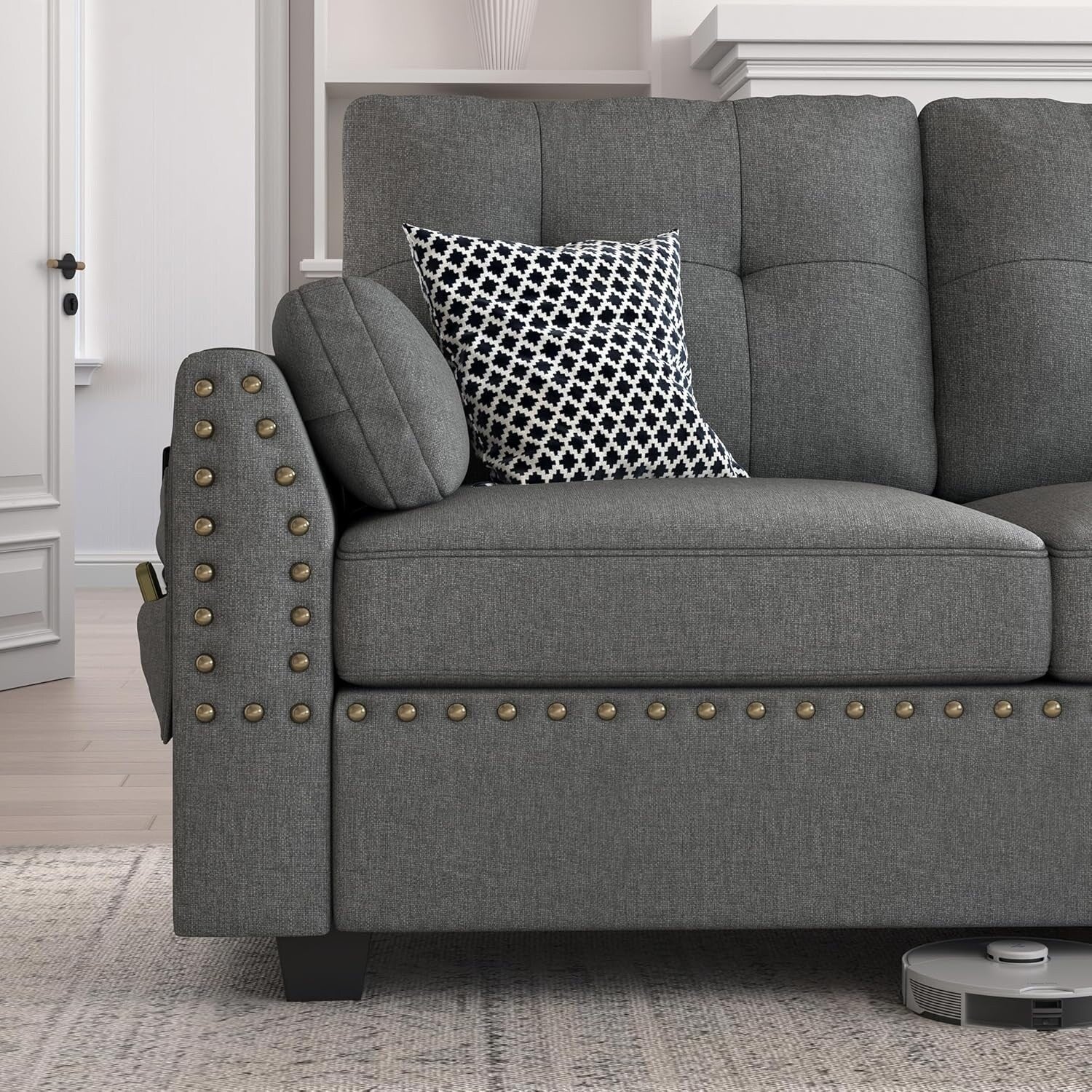 Reversible Sectional Sofa L-Shape Sofa Convertible Couch 4-Seater Sofas Sectional for Apartment Dark Grey