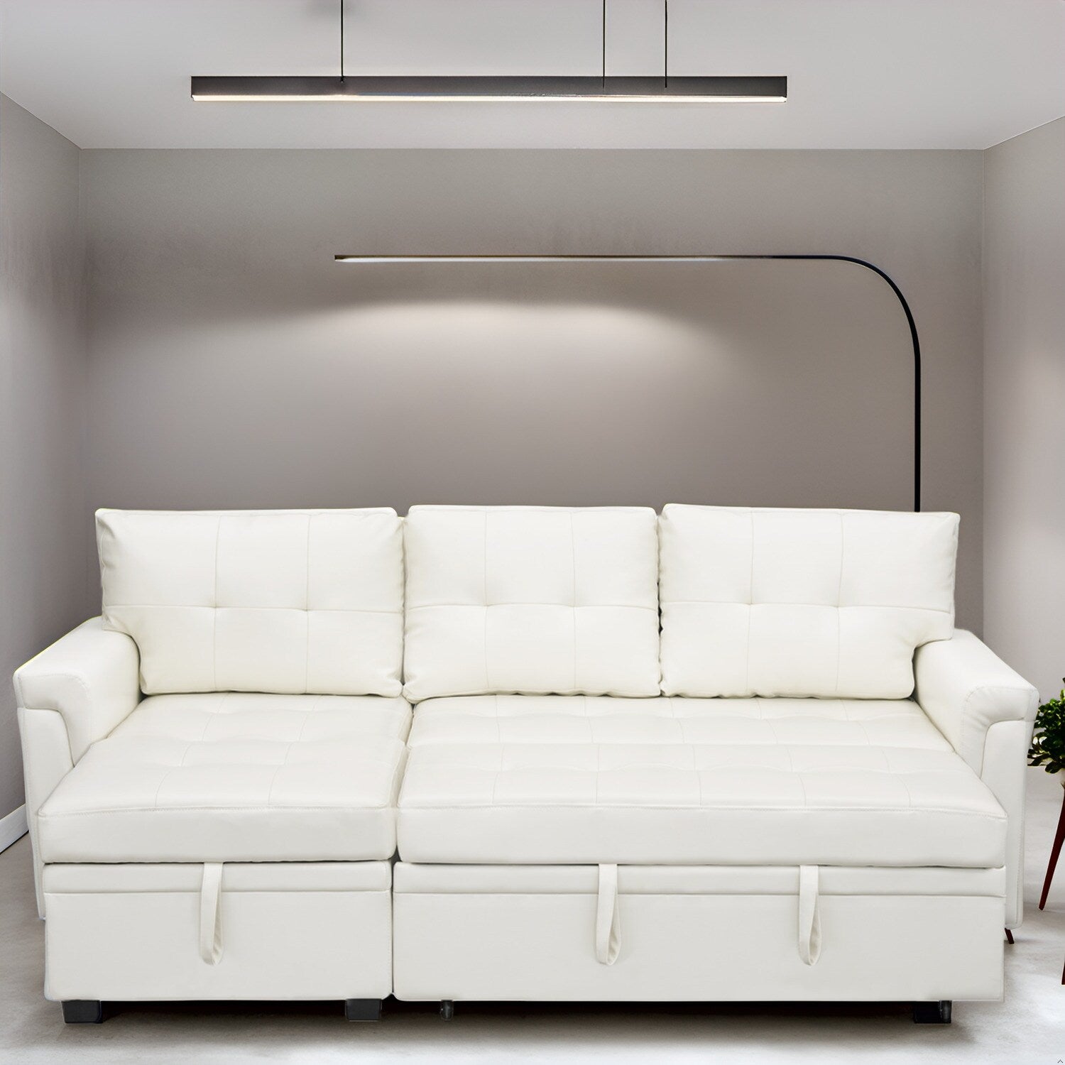 Reversible Sectional Sofa with Pull-Out Sleeper Bed, Hidden Storage Chaise, Durable Legs,