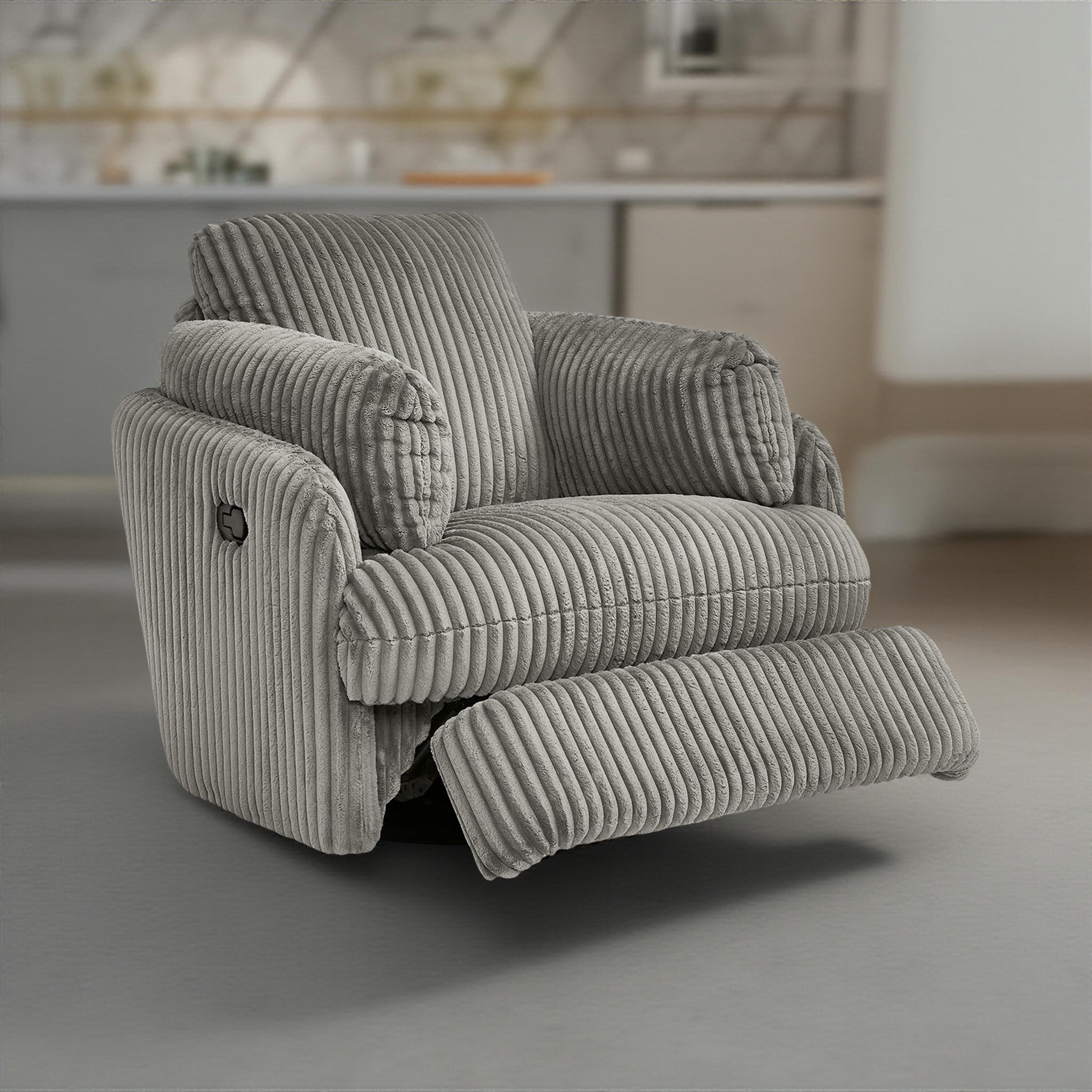 Rikki Swivel Glider Manual Recliner Chair, Gray Corduroy, 2 Pillows